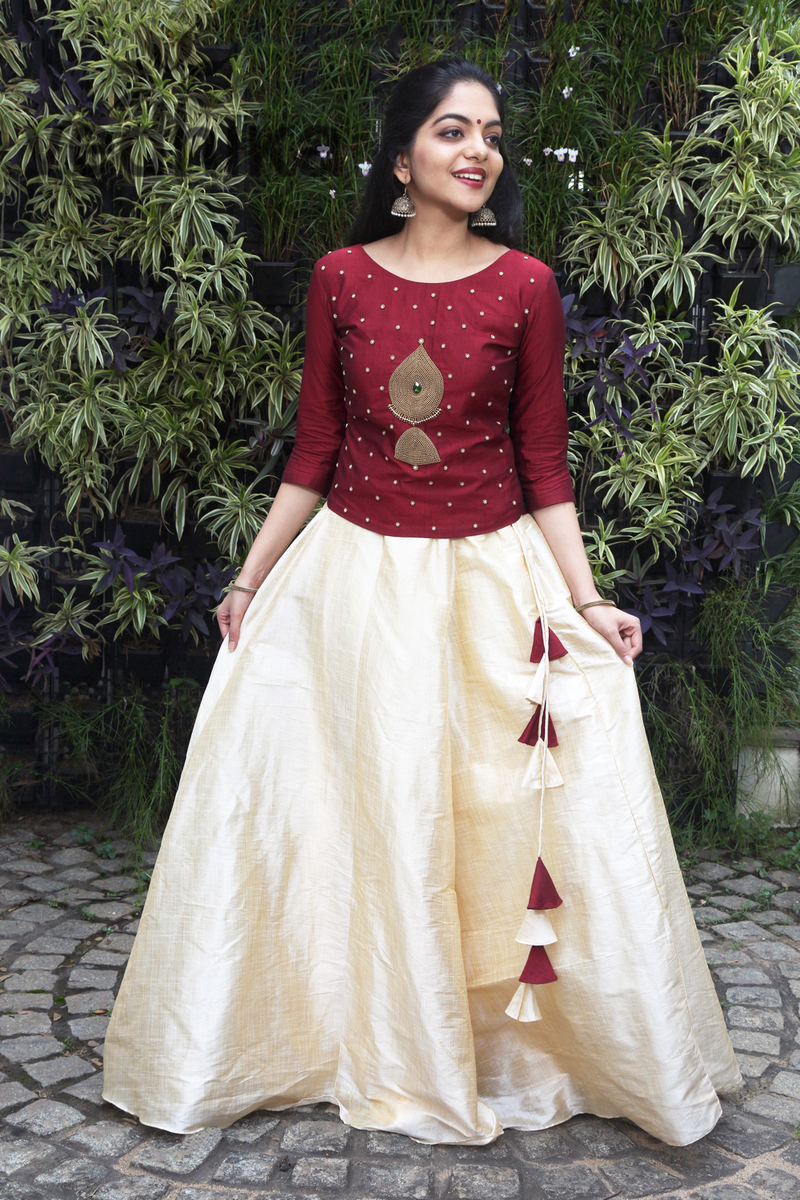 Long skirt and top designs in kerala best sale