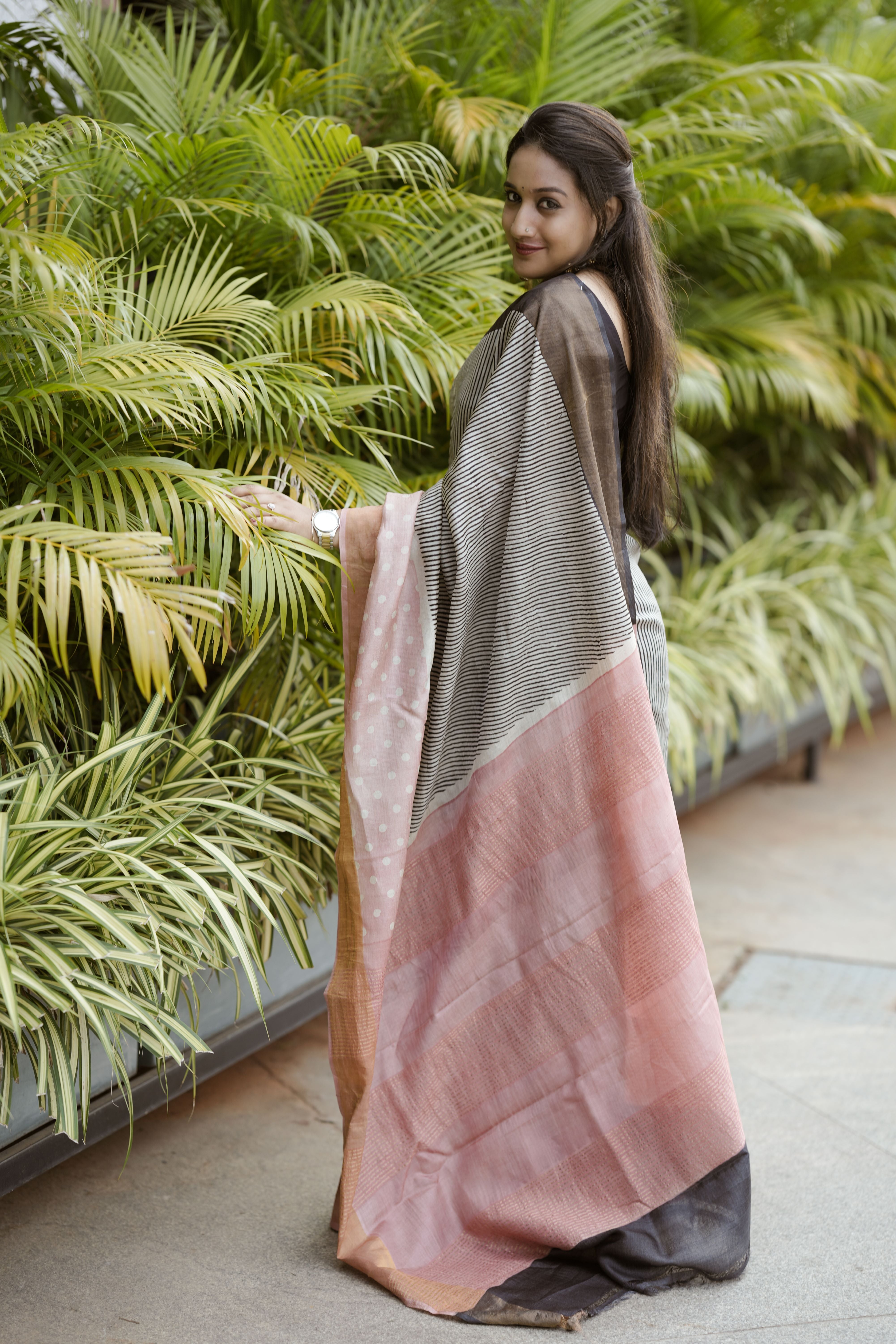 Geometric lines and polka dot tussar