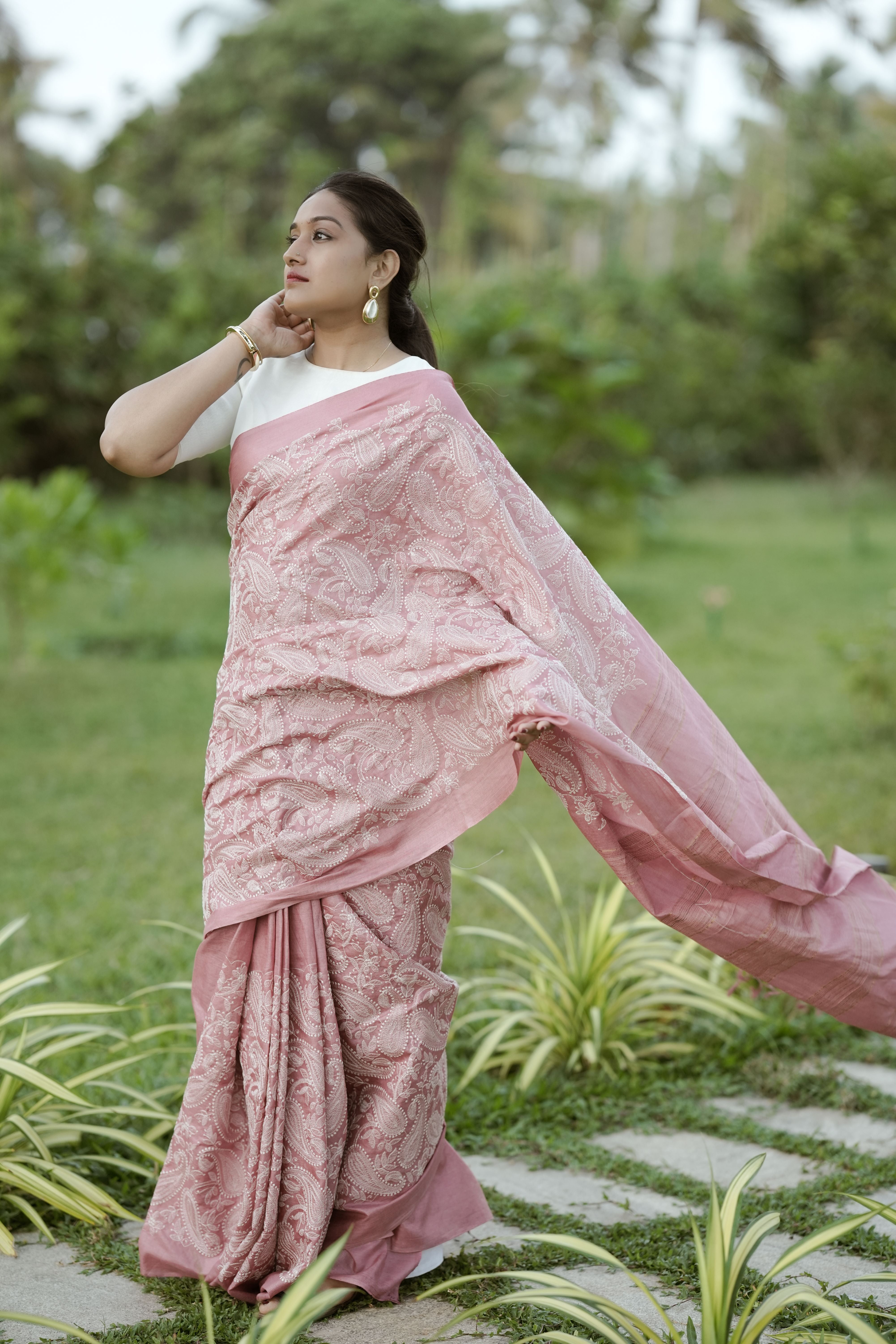 paisleys Tussar silk sari