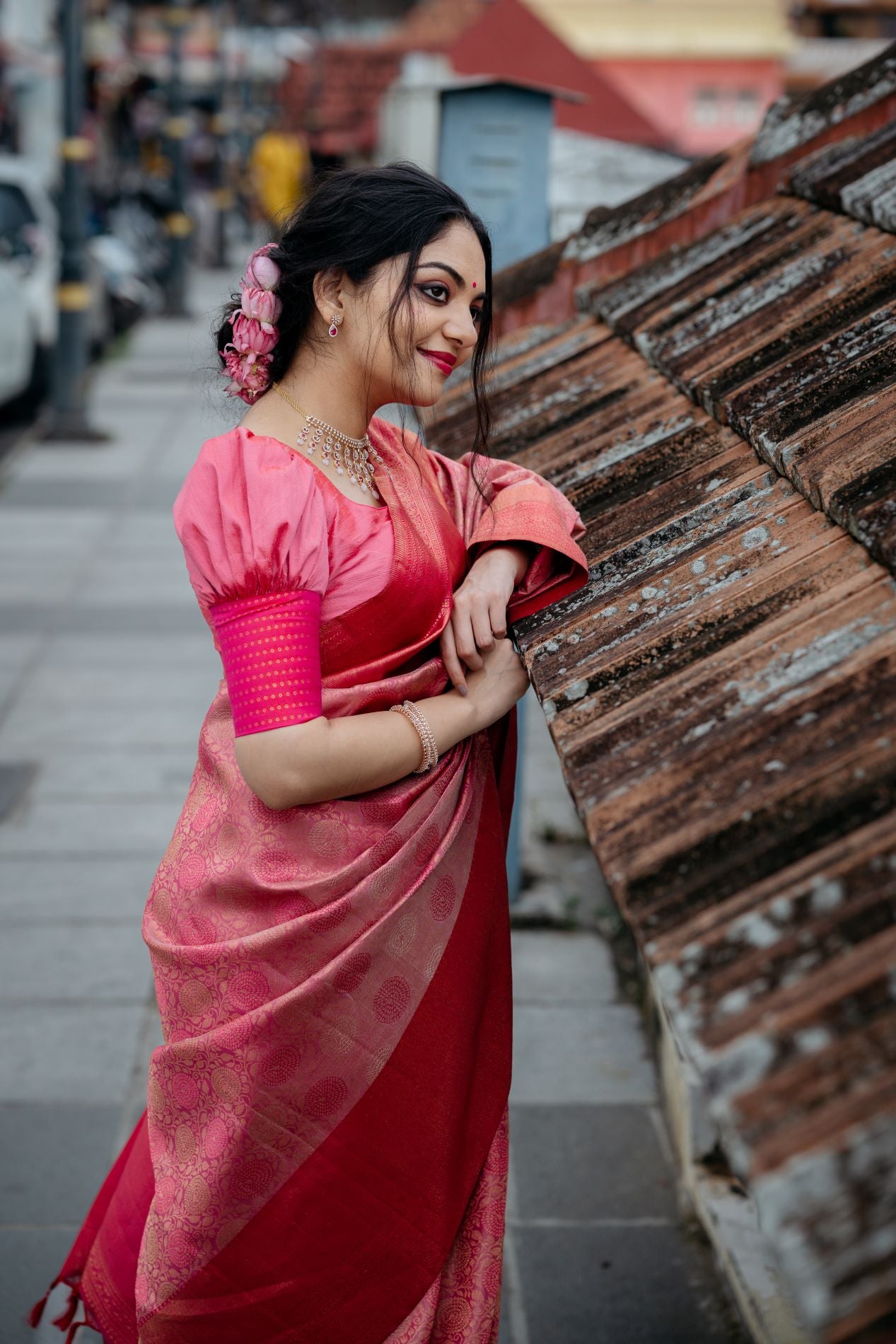 Traditional peach and pink  Kanjivaram silk sari