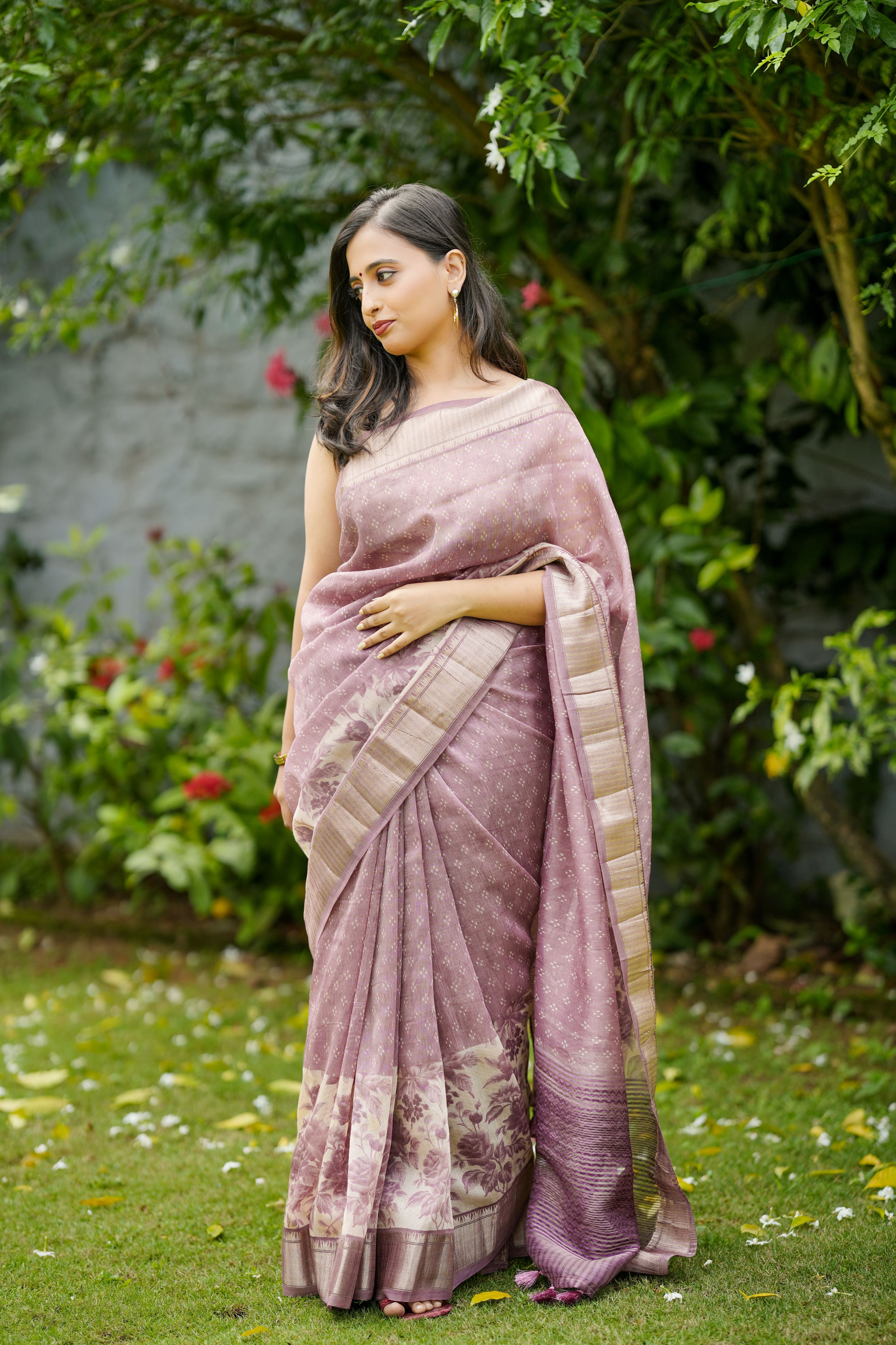 Lavender Kota muslin sari