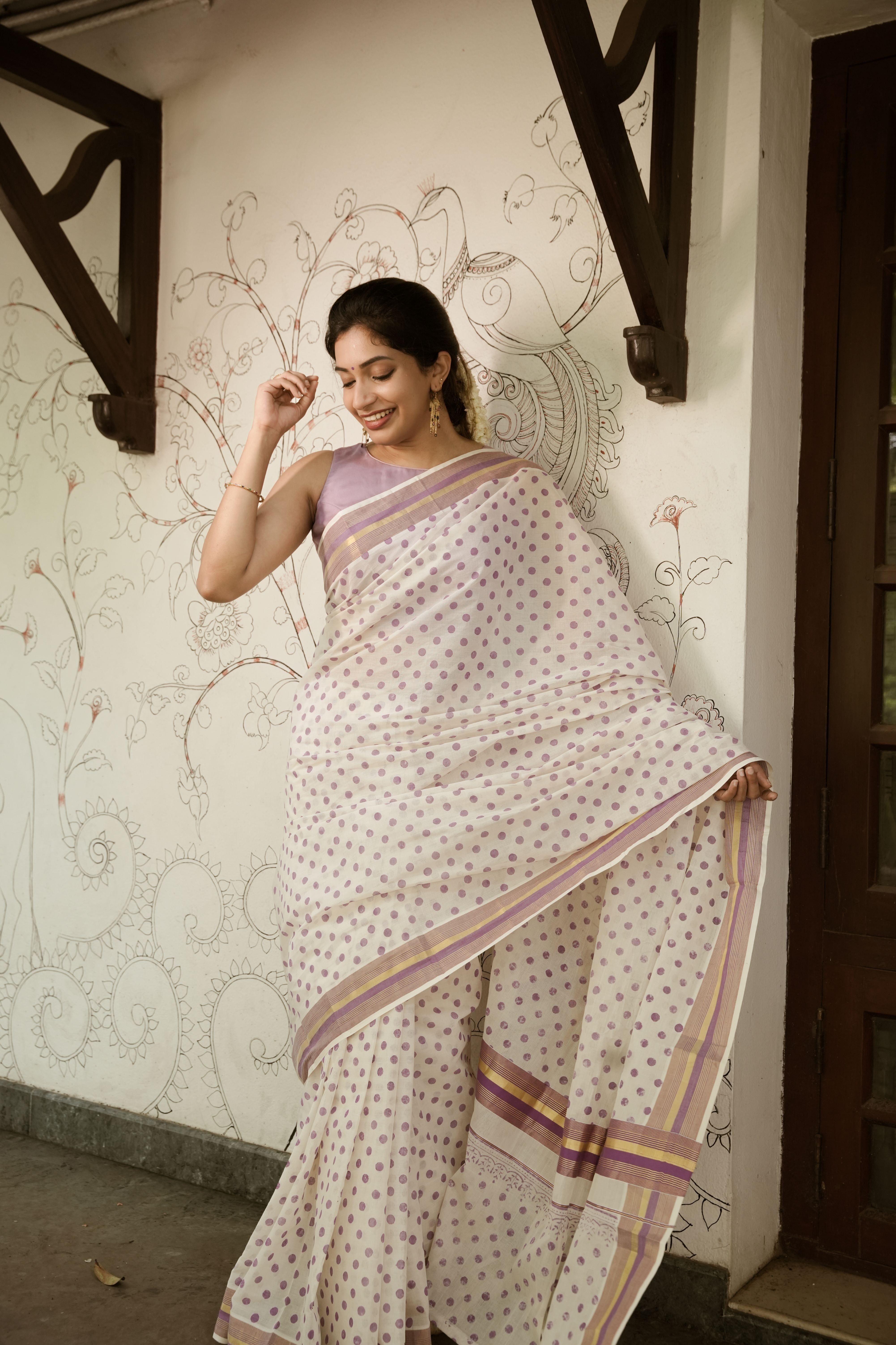 Bind handblock Print kerala saree