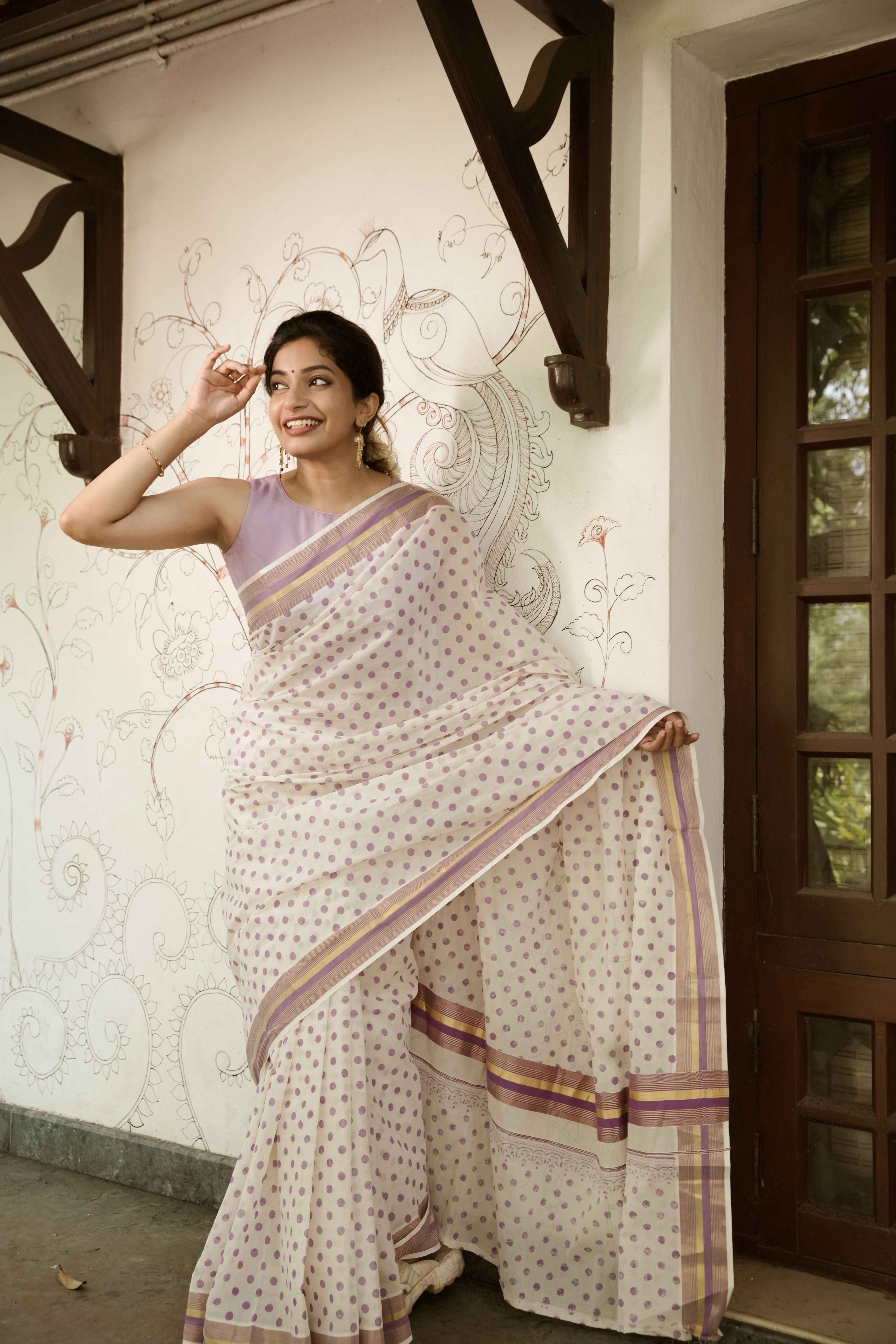 Bind handblock Print kerala saree