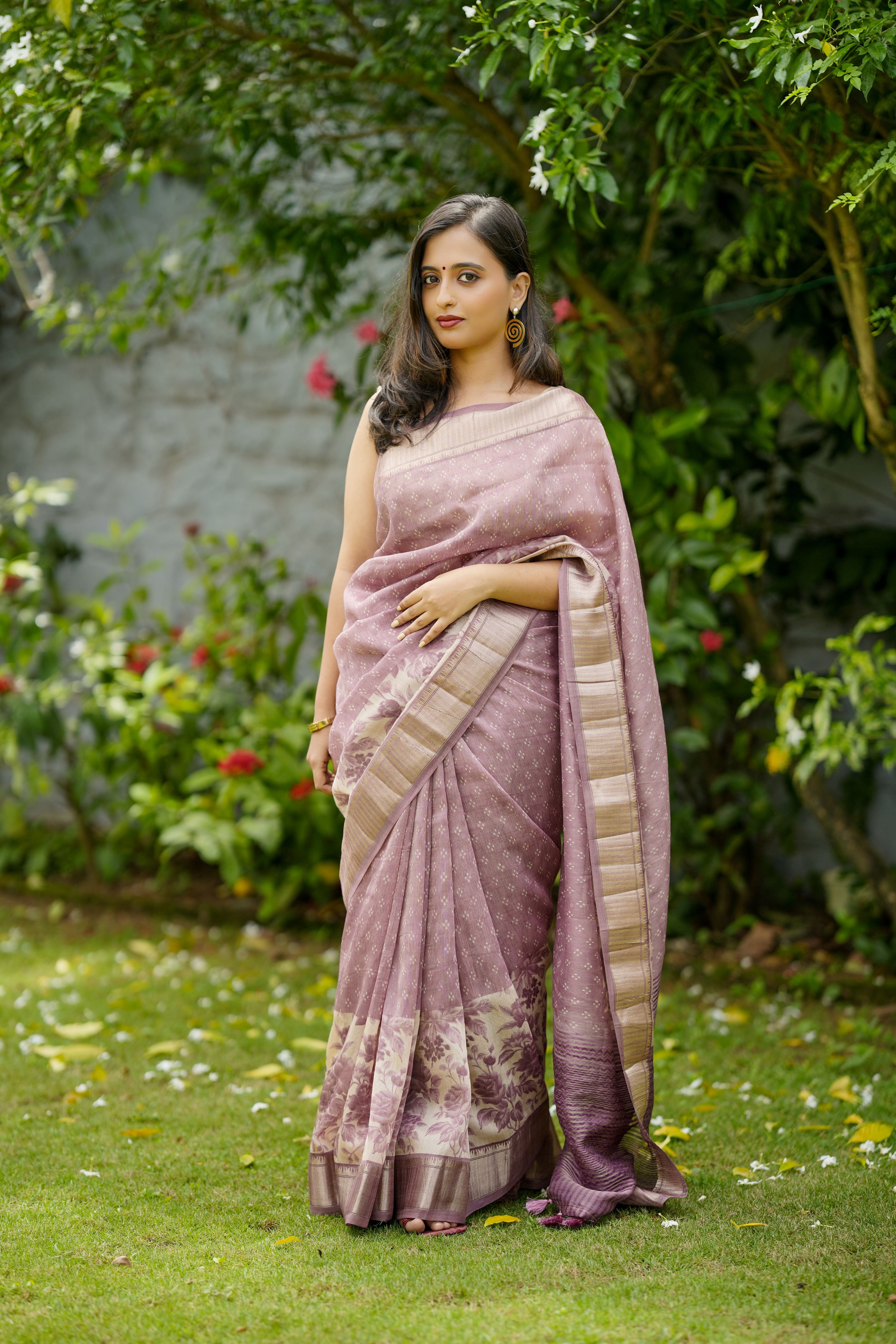 Lavender Kota muslin sari