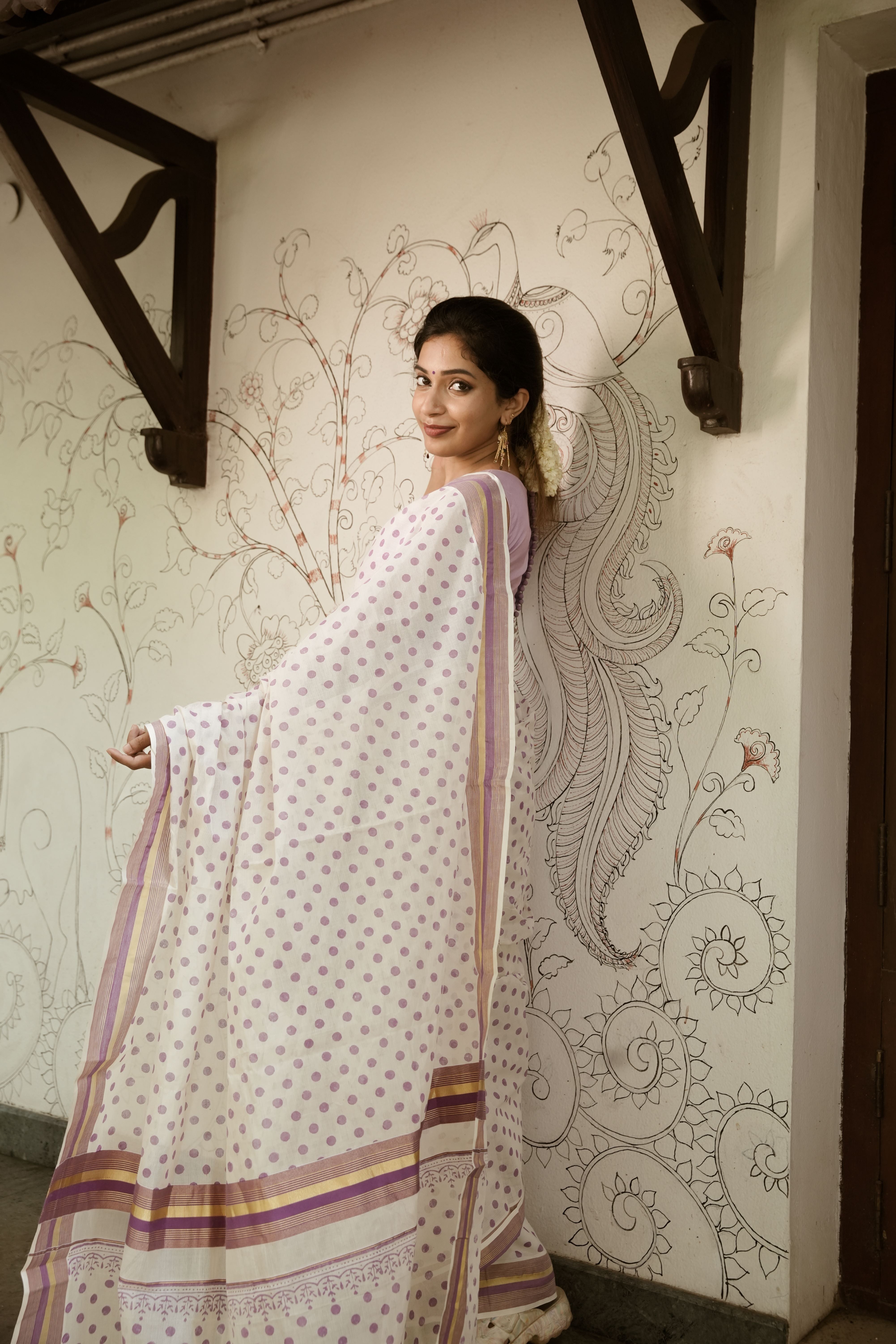 Bind handblock Print kerala saree