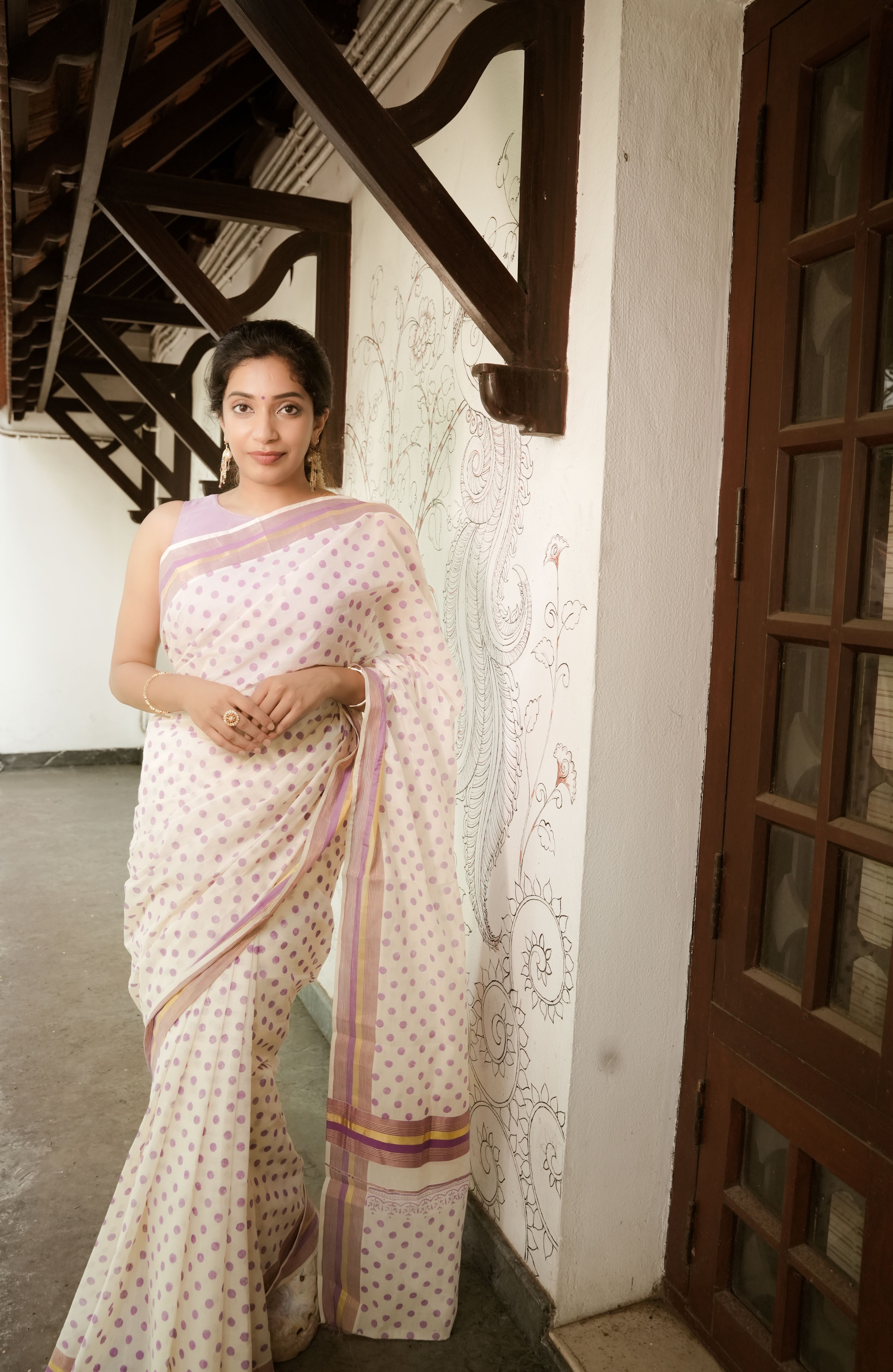 Bind handblock Print kerala saree