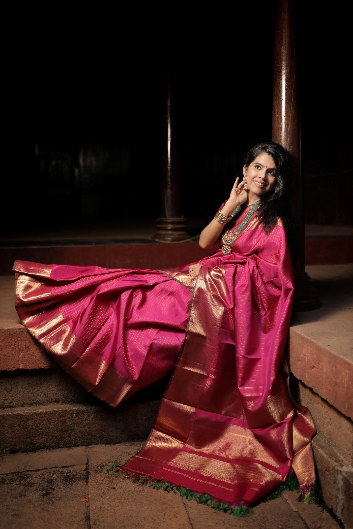 Roja pink Kanjivaram sari