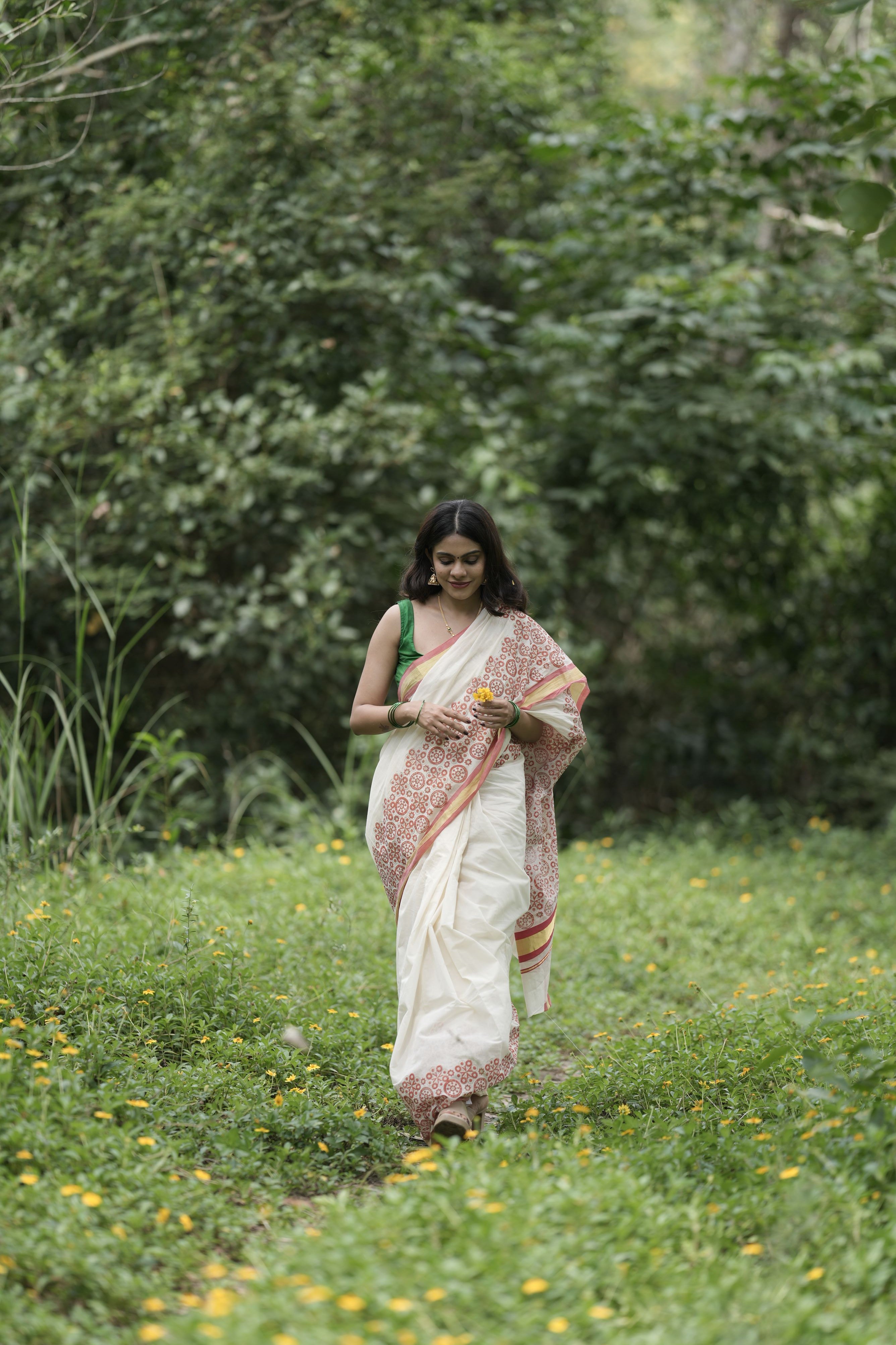 Ajrakh block print kerala saree