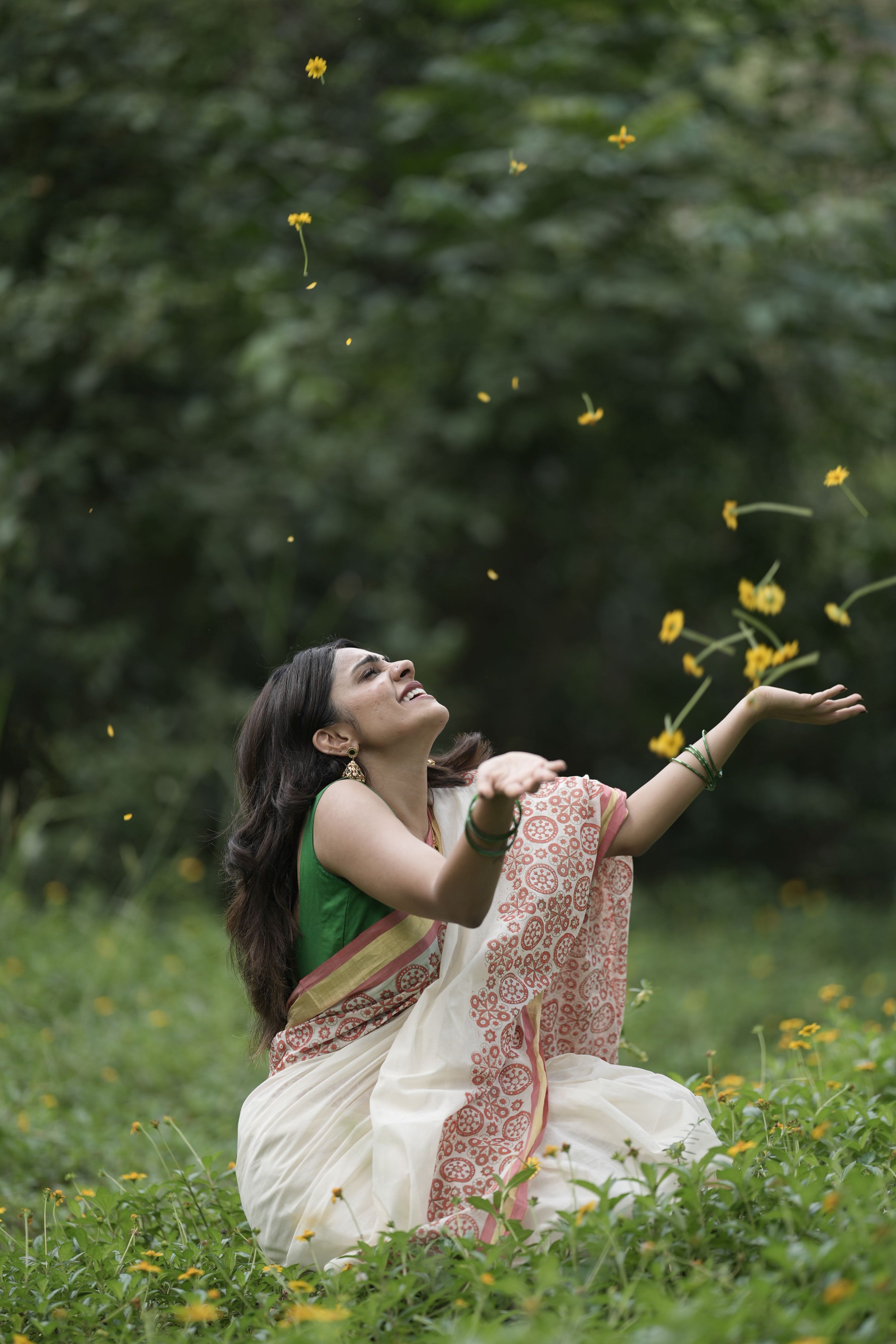 Ajrakh block print kerala saree