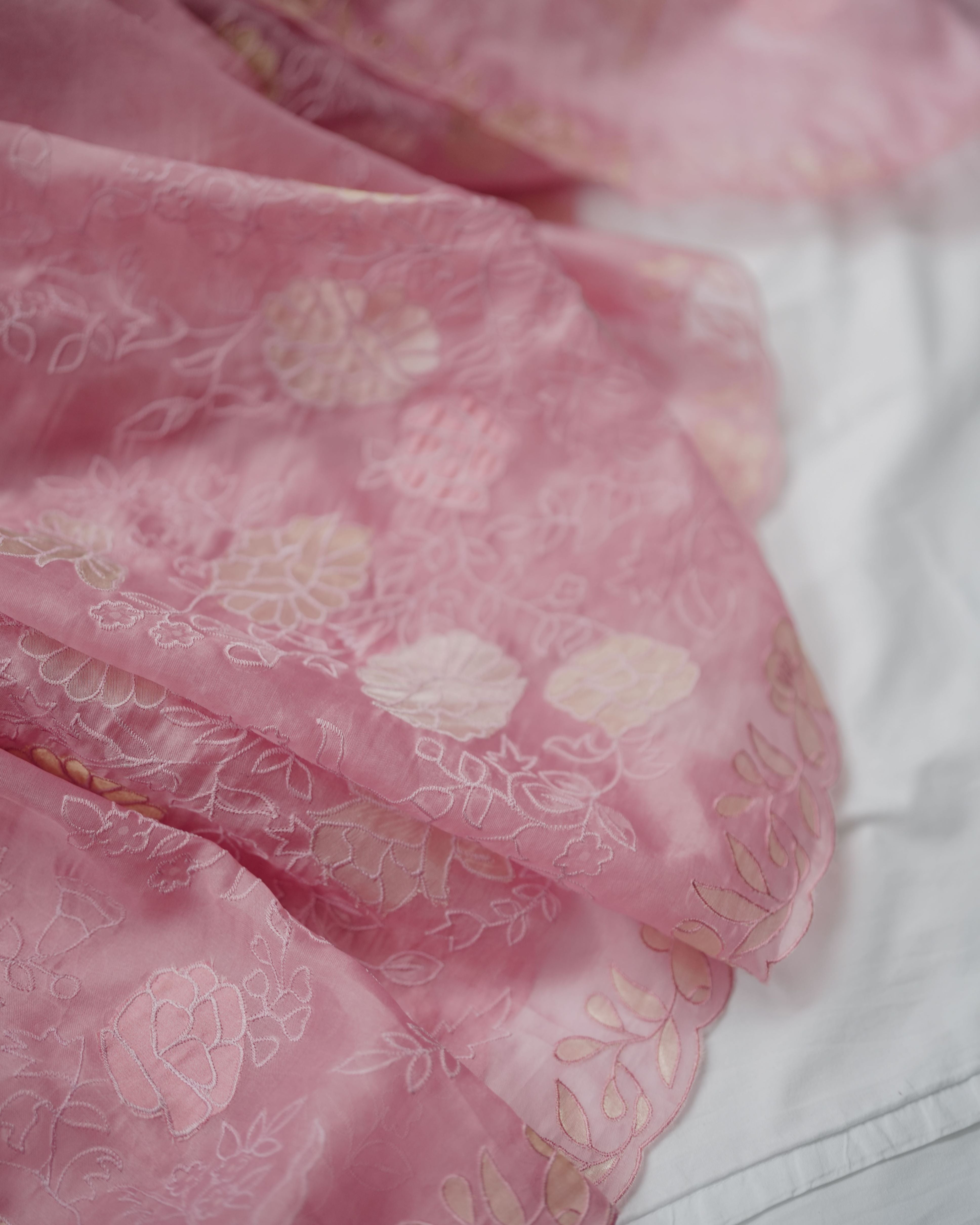 Pink organza silk sari