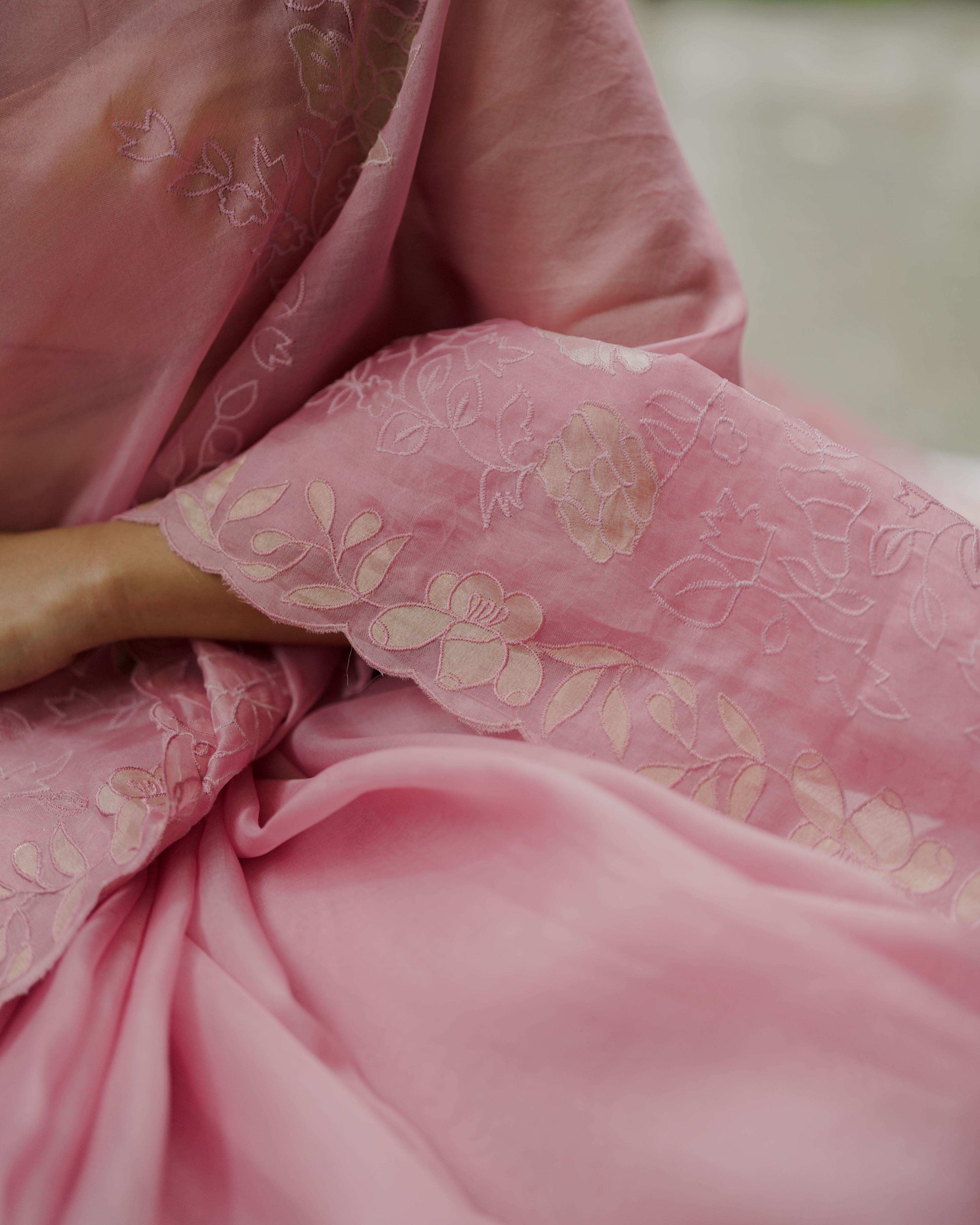 Pink organza silk sari