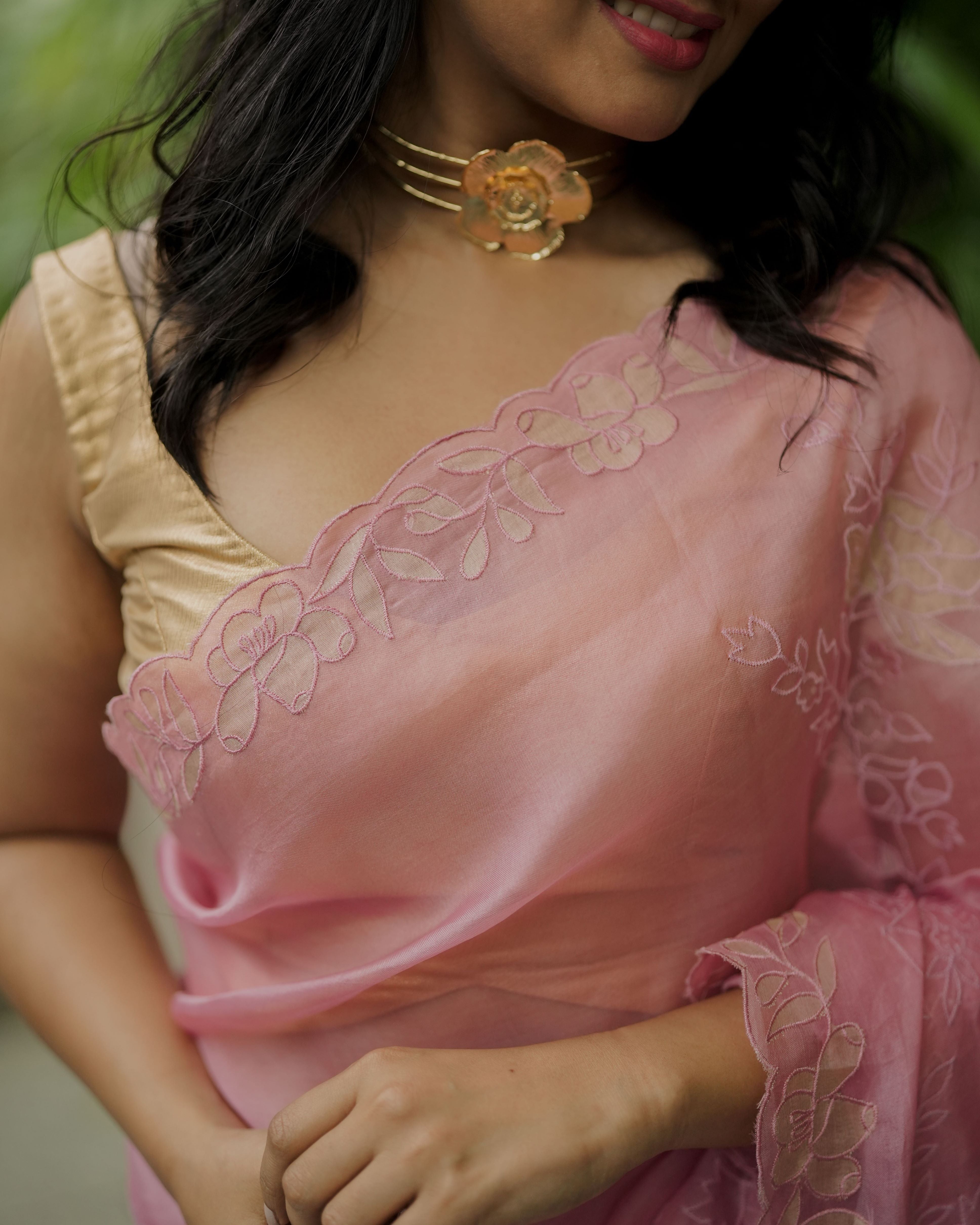 Pink organza silk sari