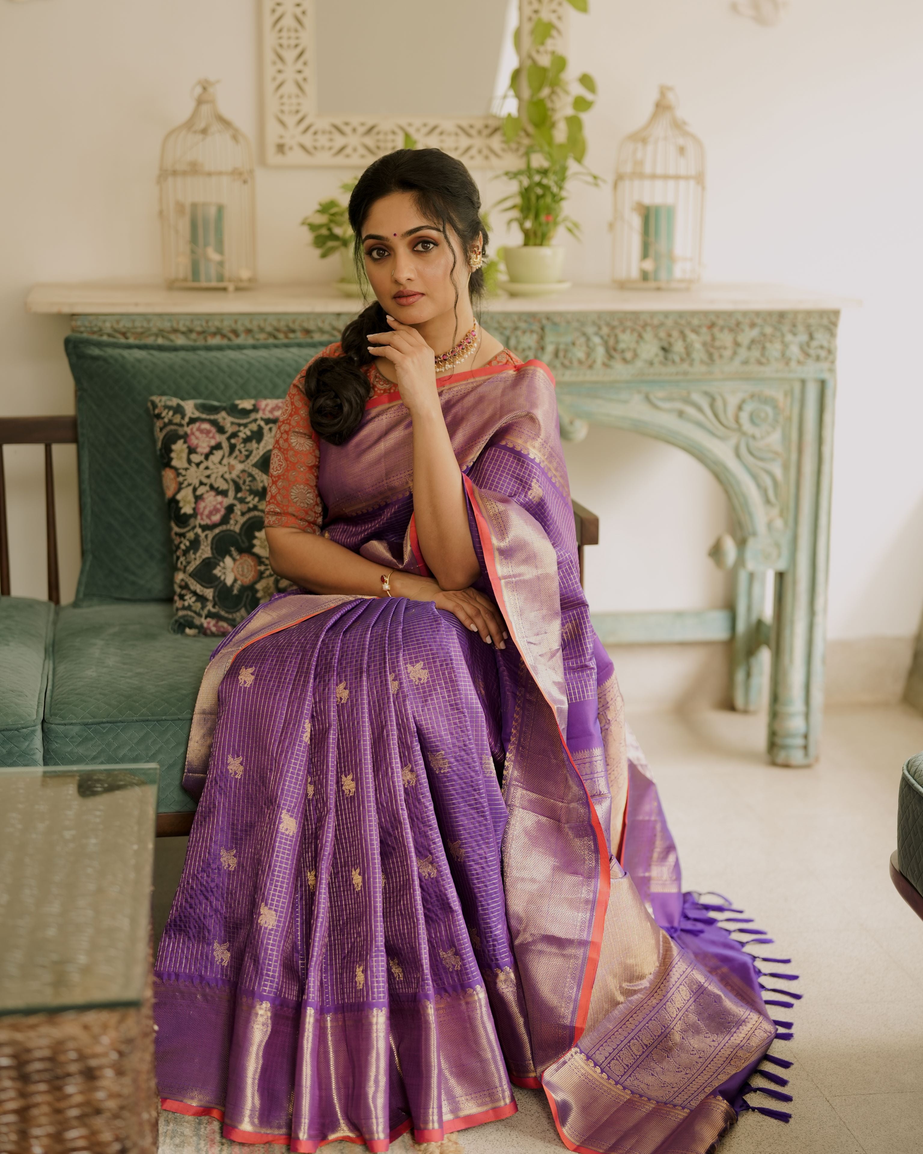 Gold Kattam design threads tradition saree