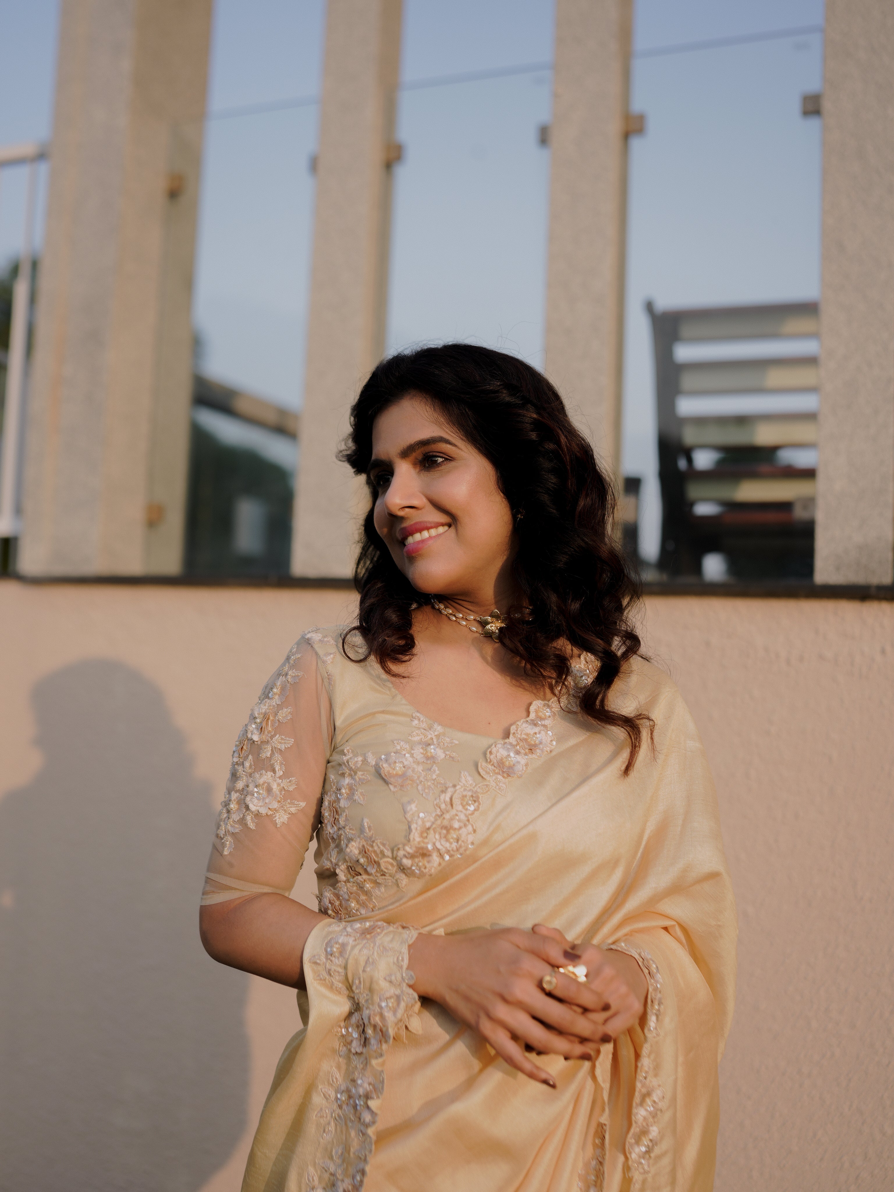 Classic cream and gold saree