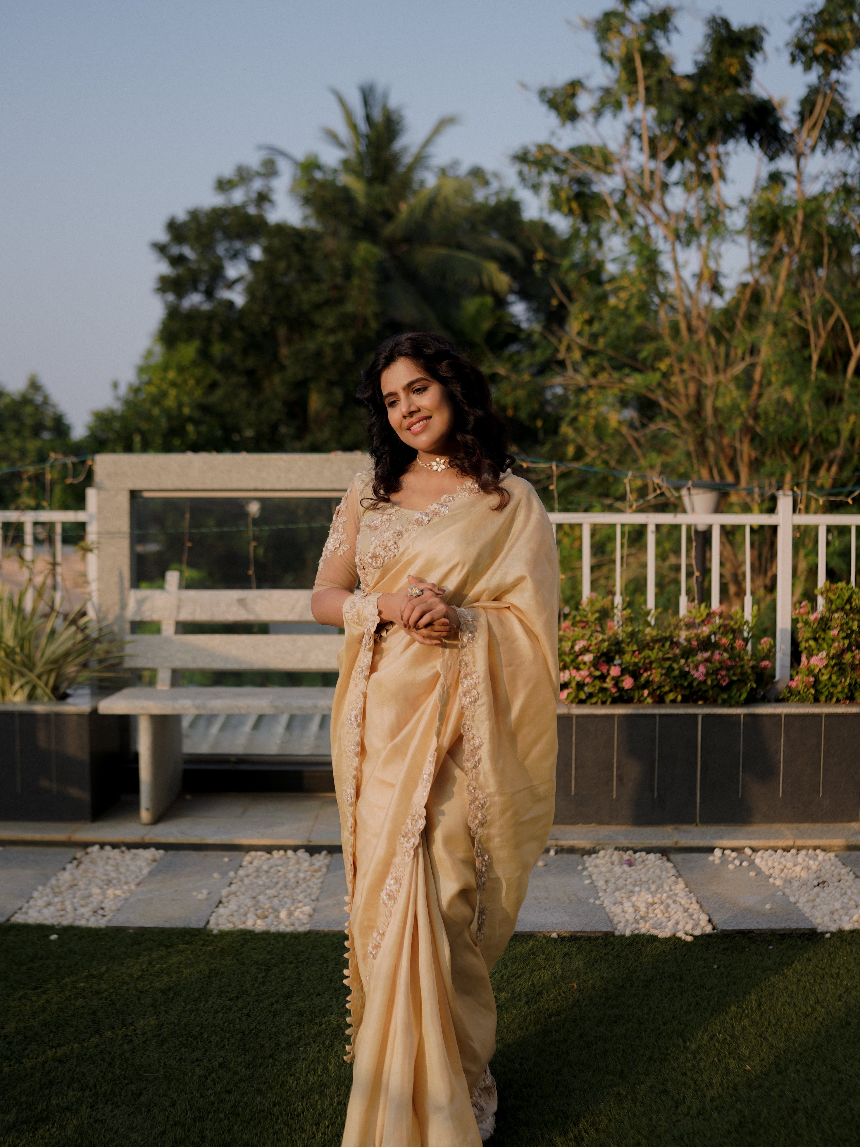 Classic cream and gold saree