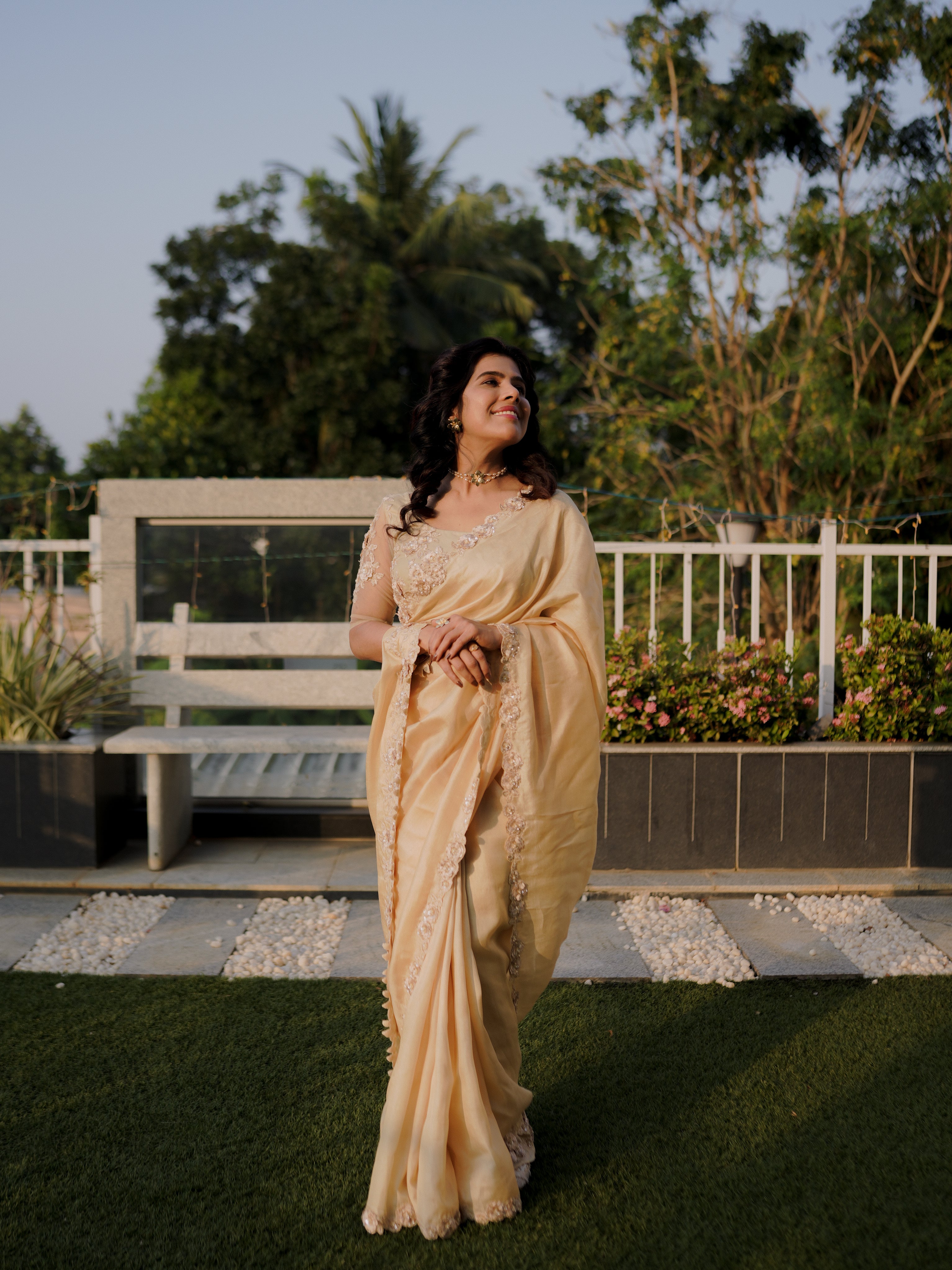 Classic cream and gold saree