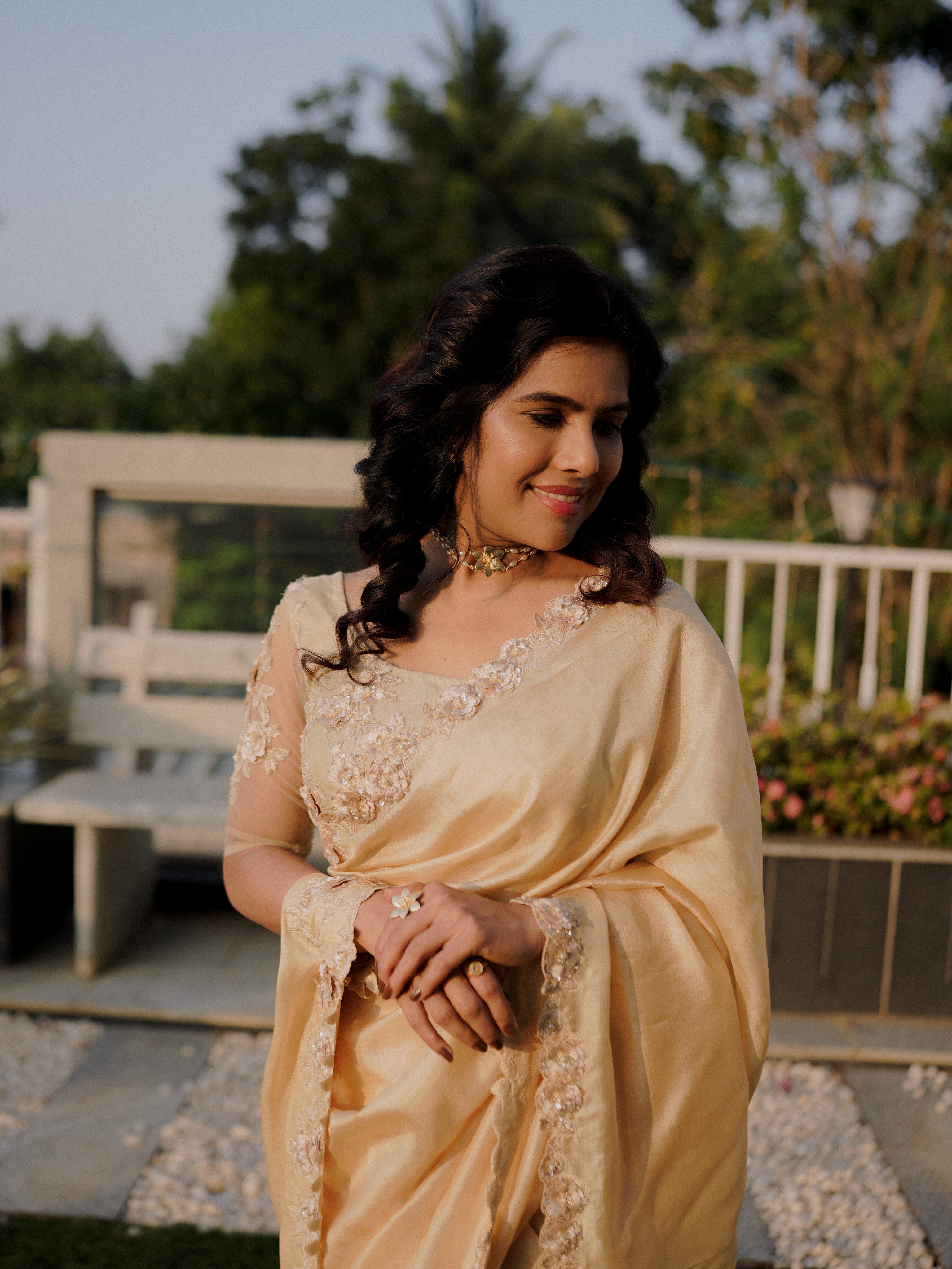 Classic cream and gold saree