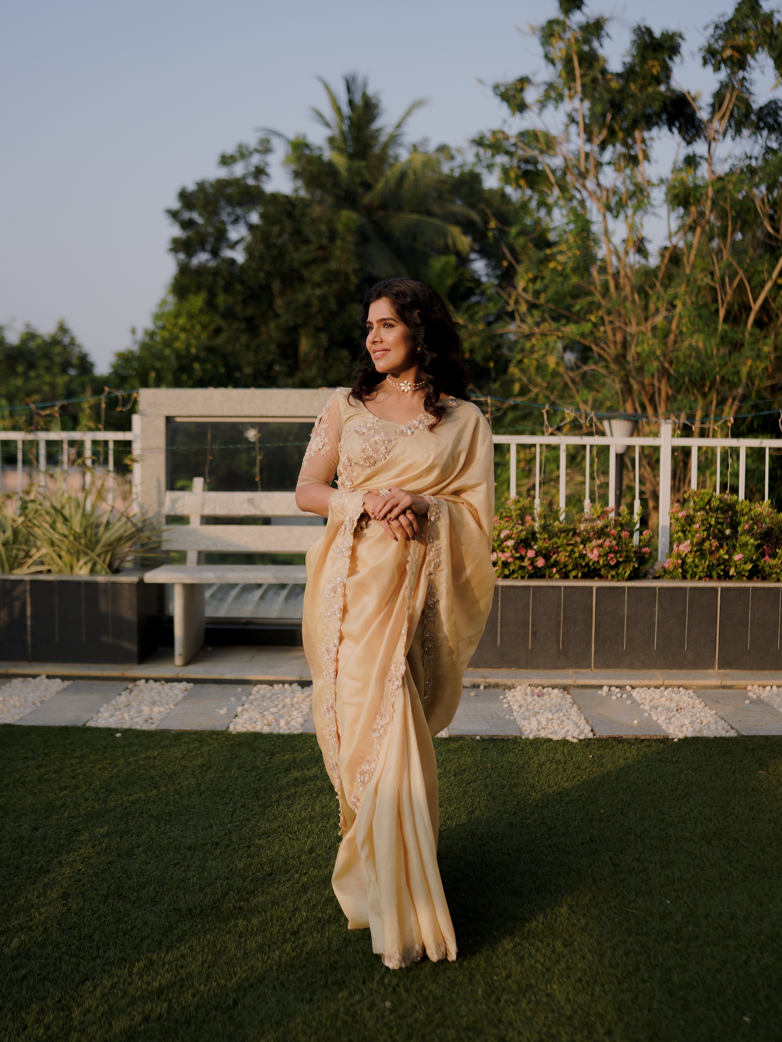 Classic cream and gold saree