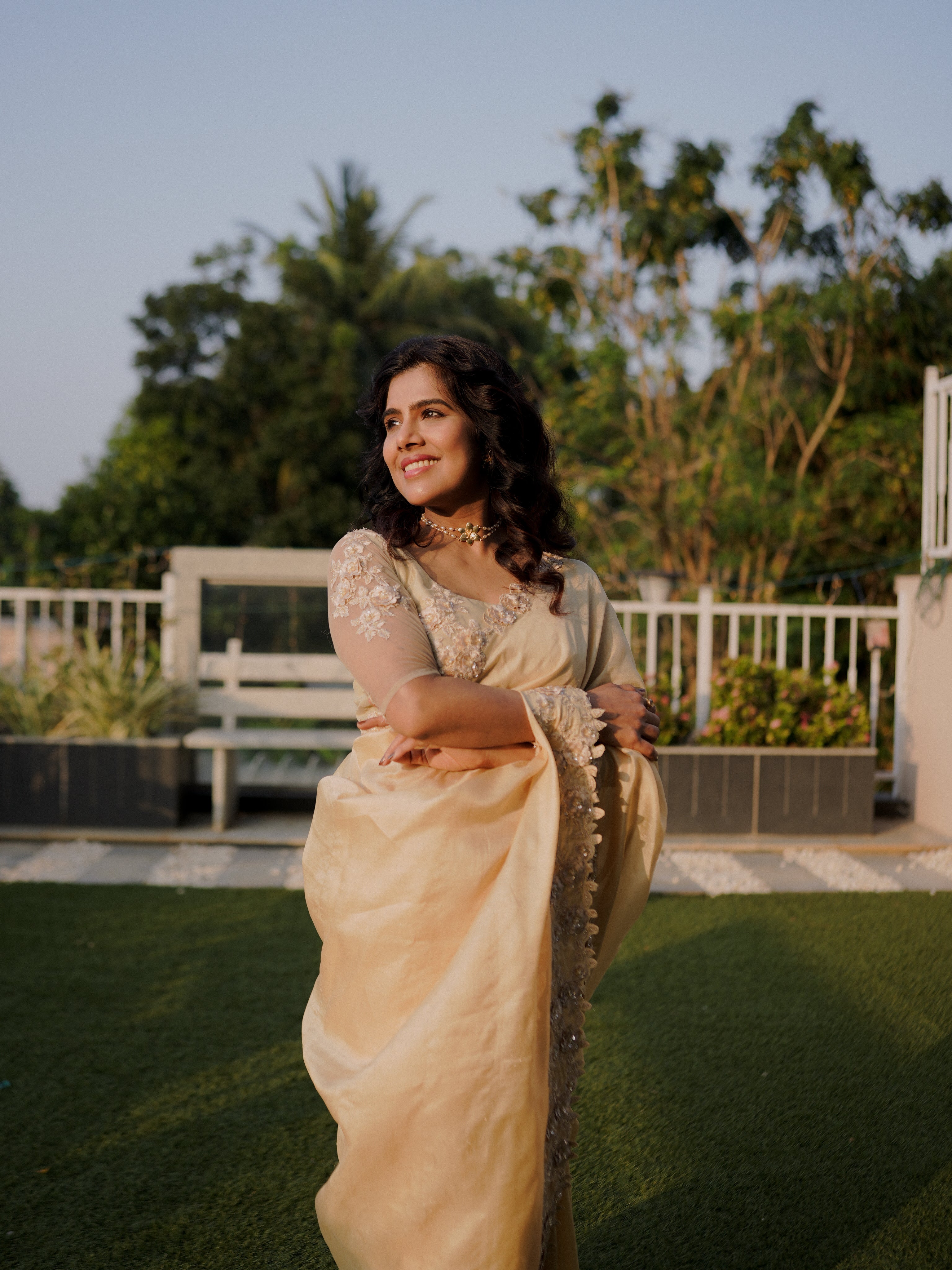 Classic cream and gold saree