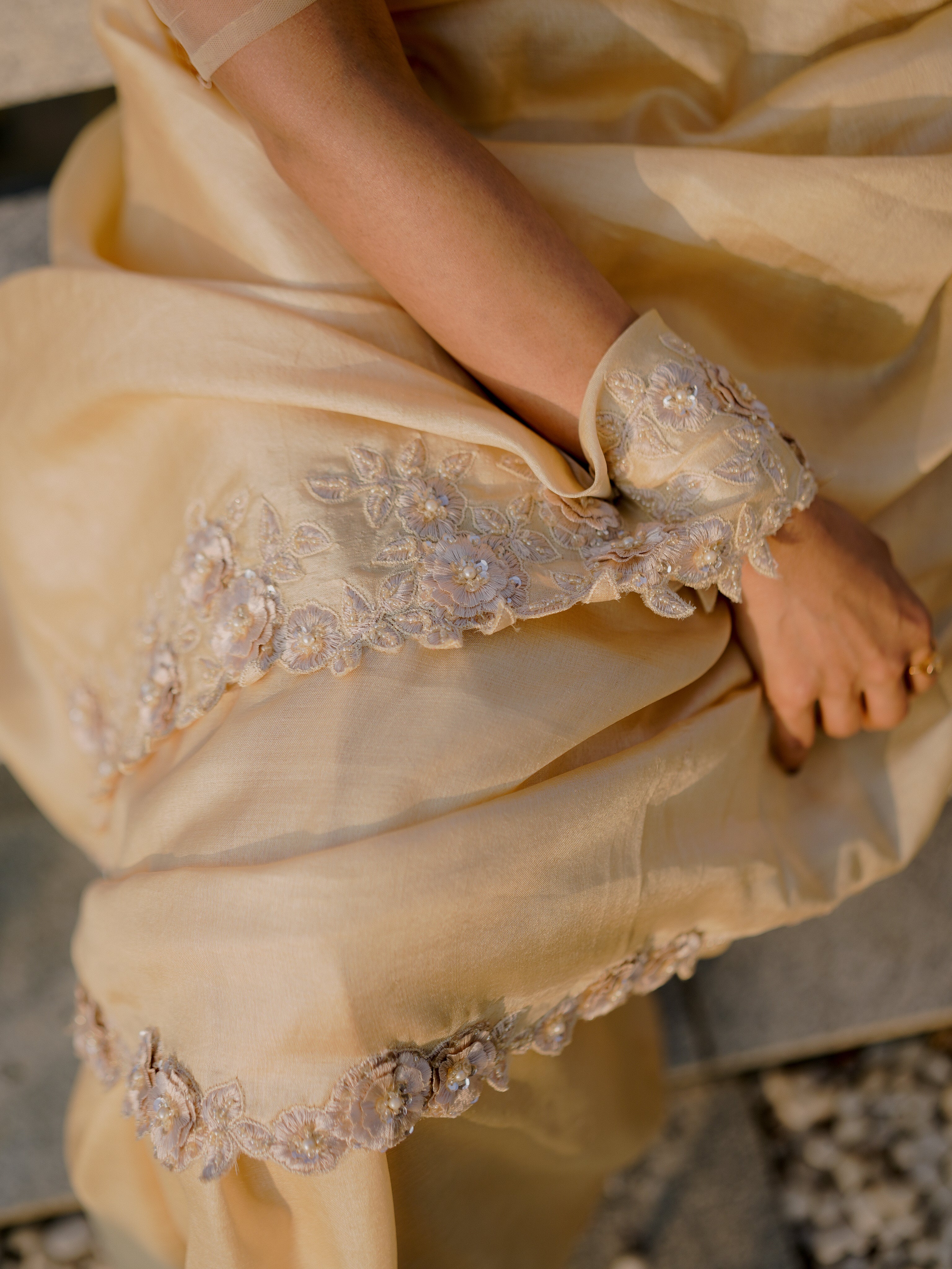 Classic cream and gold saree