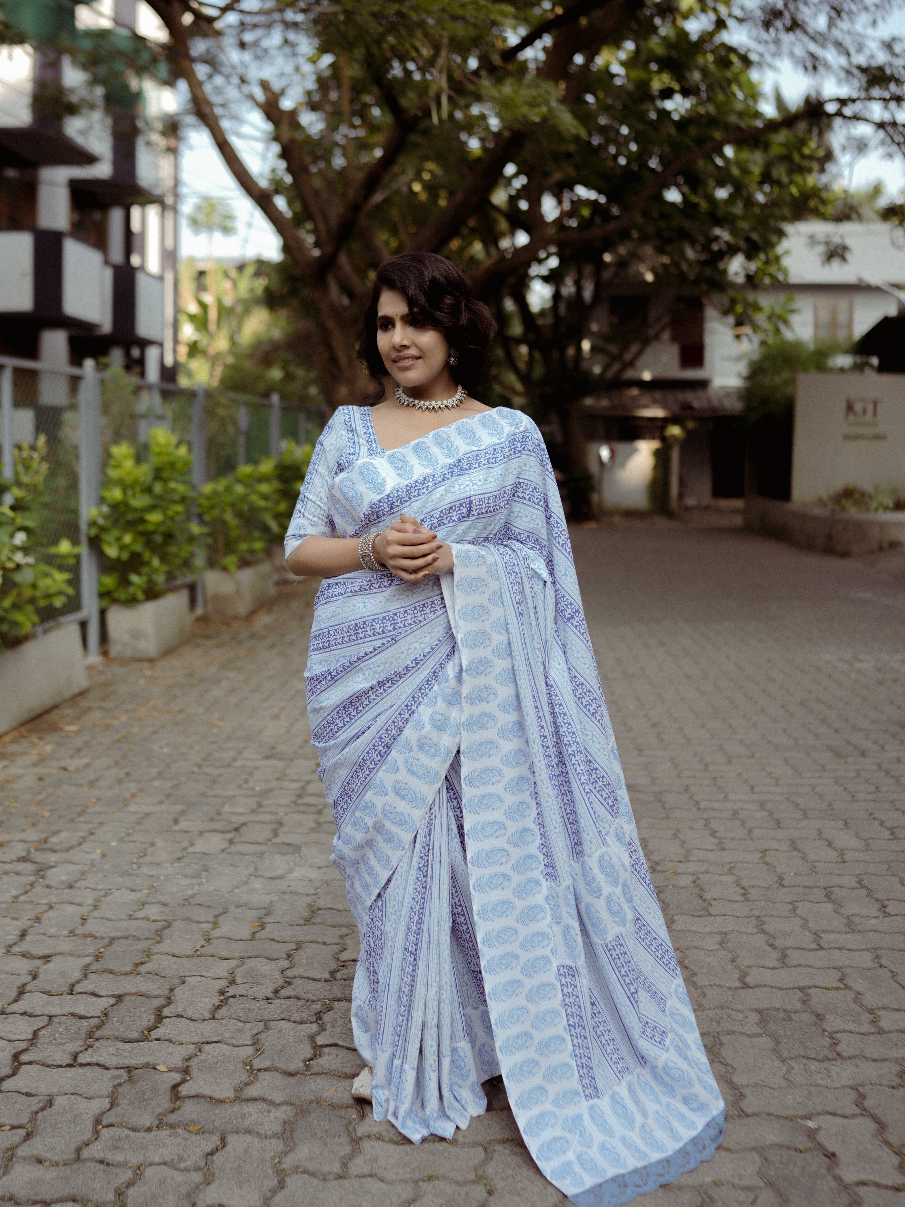 Blue mango cotton sari