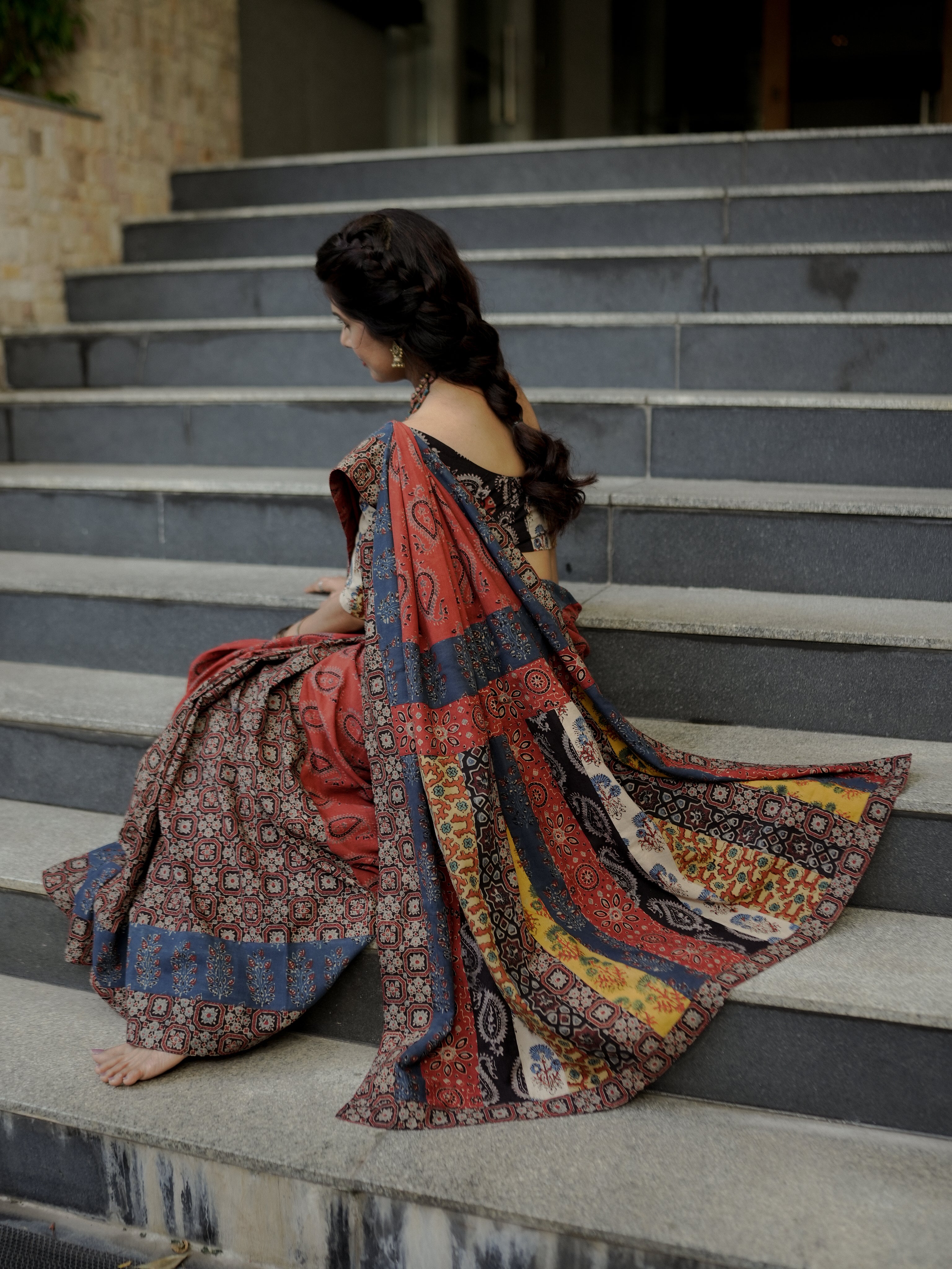 Multicolor Ajrakh sari