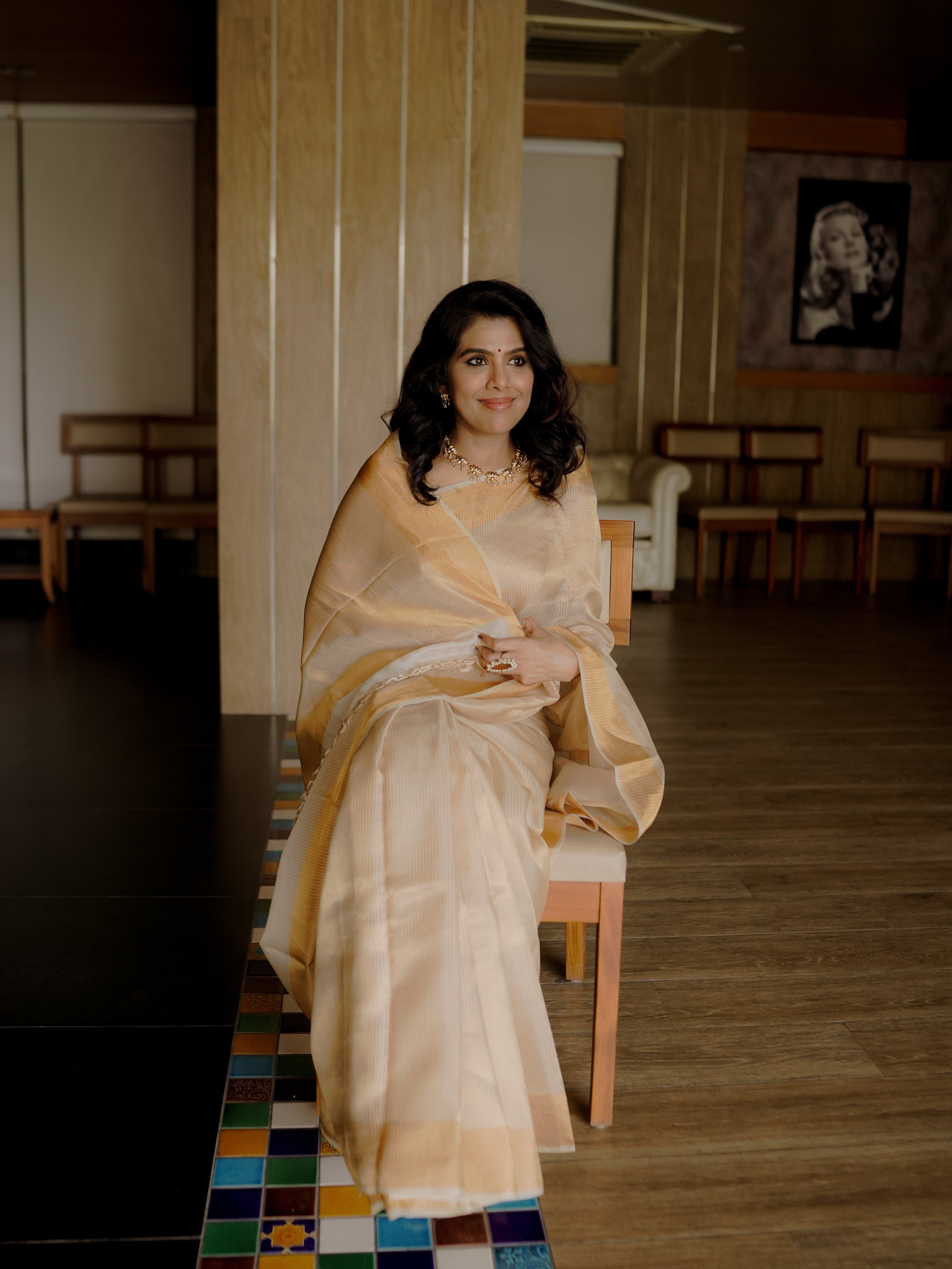 Classic cream and gold saree