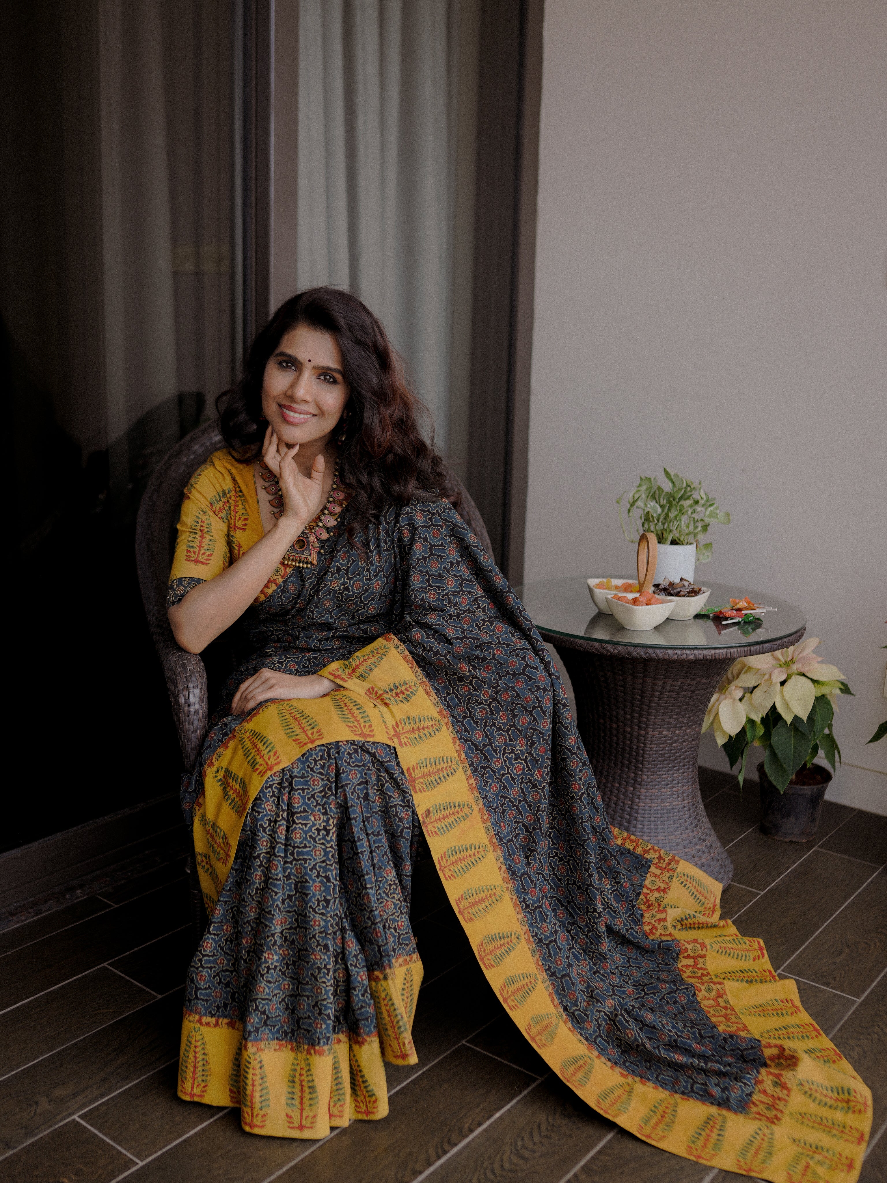 Handcrafted  Ajrakh saree