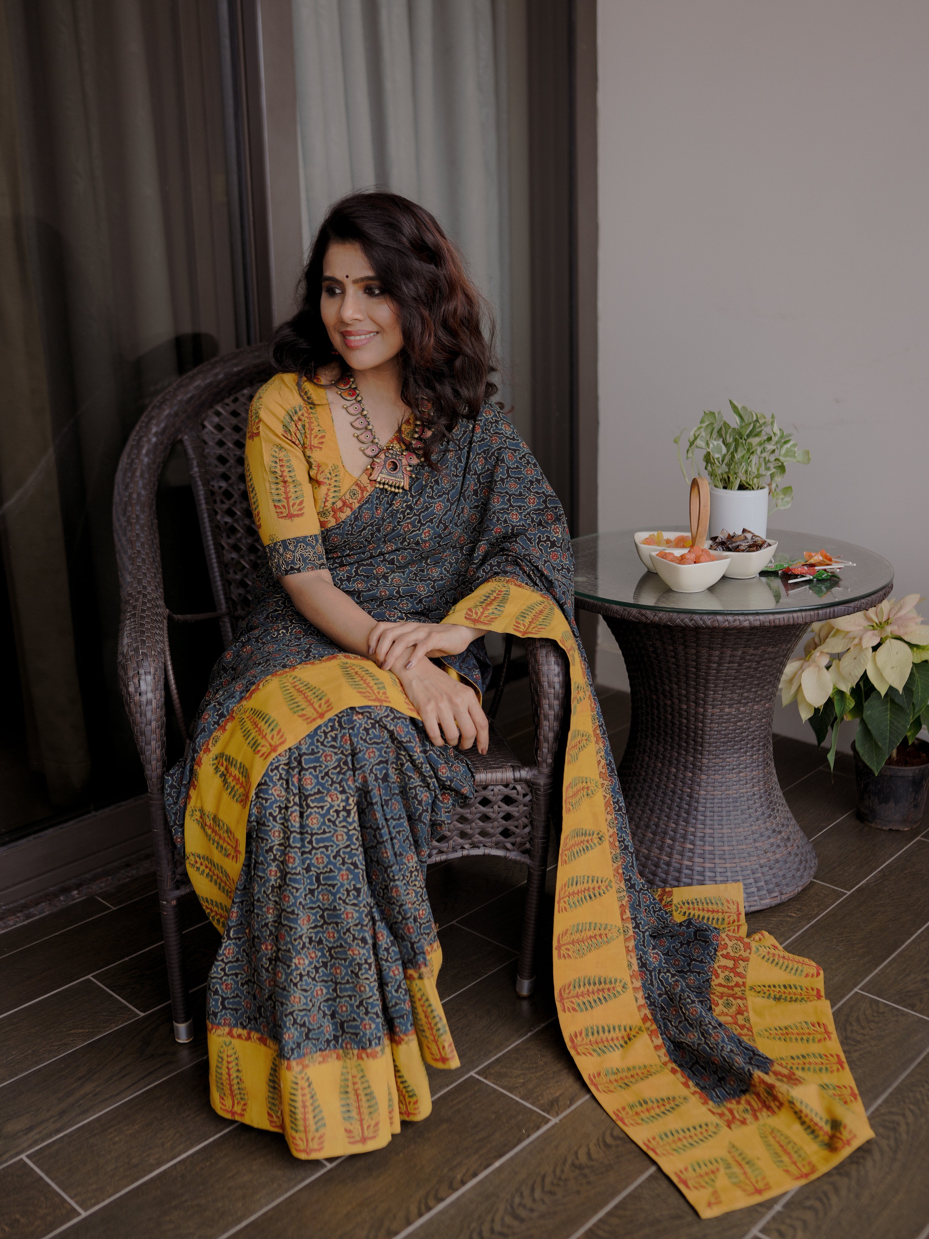 Handcrafted  Ajrakh saree