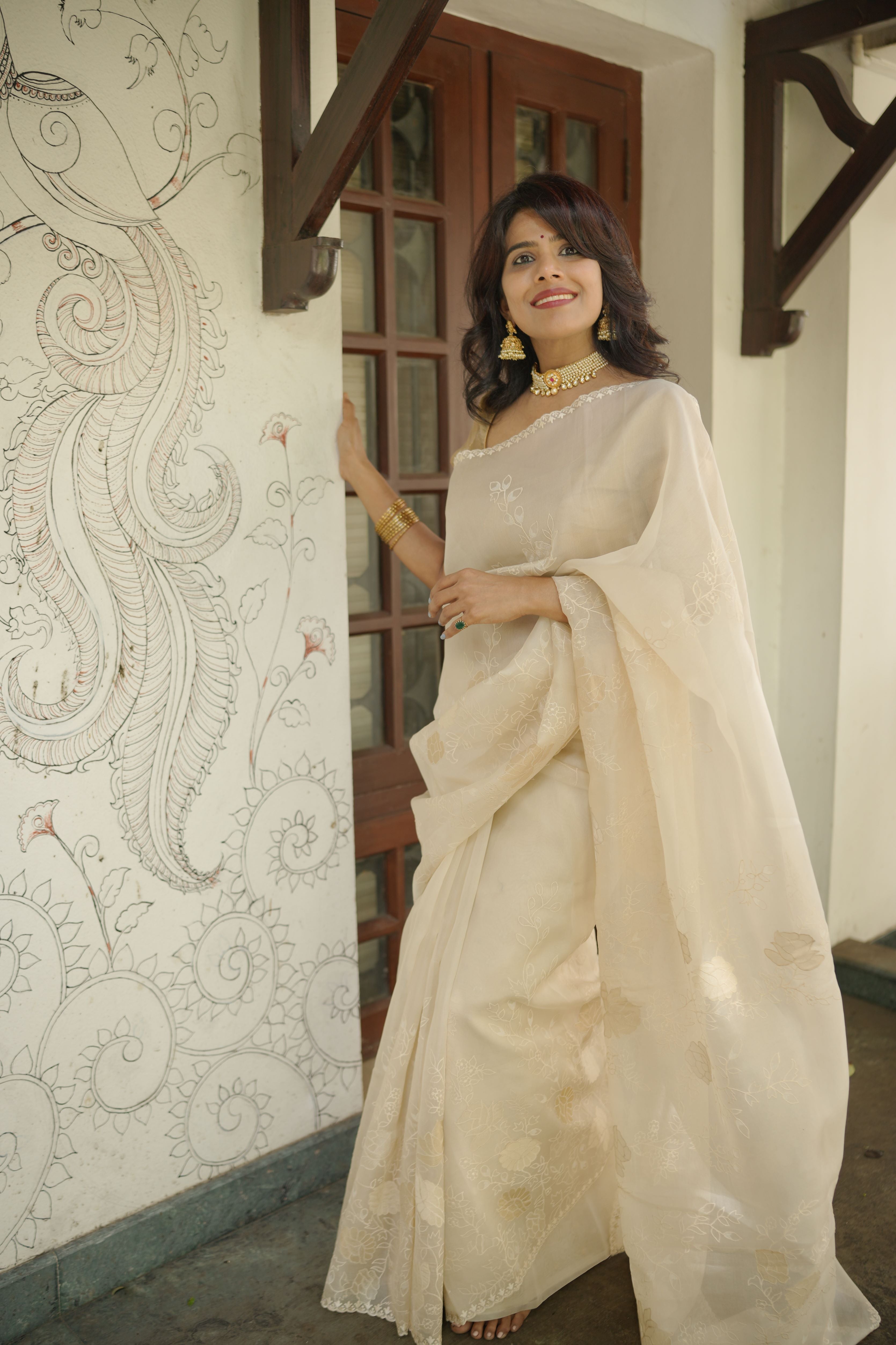 Floral Zari Work Organza Silk Saree