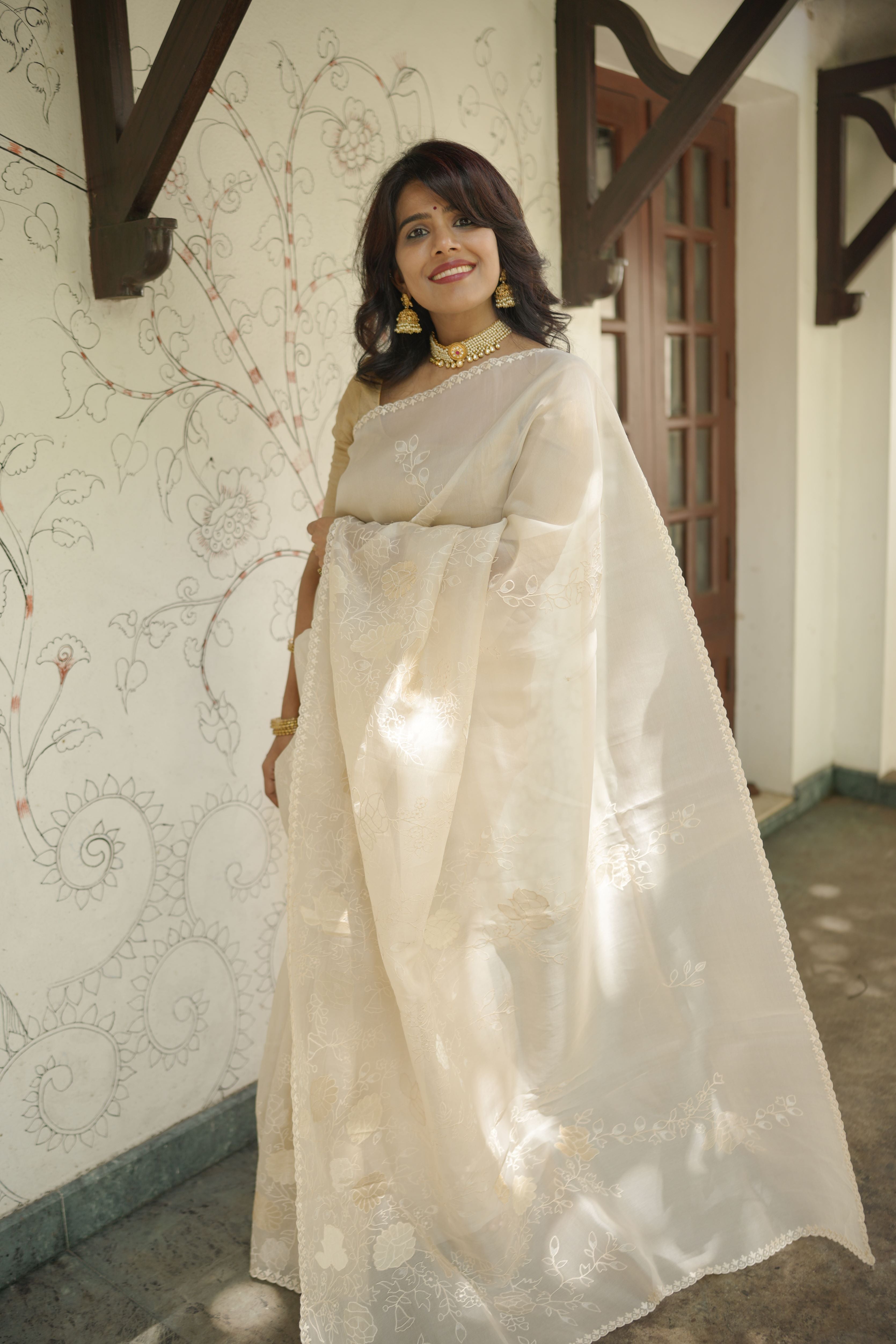 Floral Zari Work Organza Silk Saree