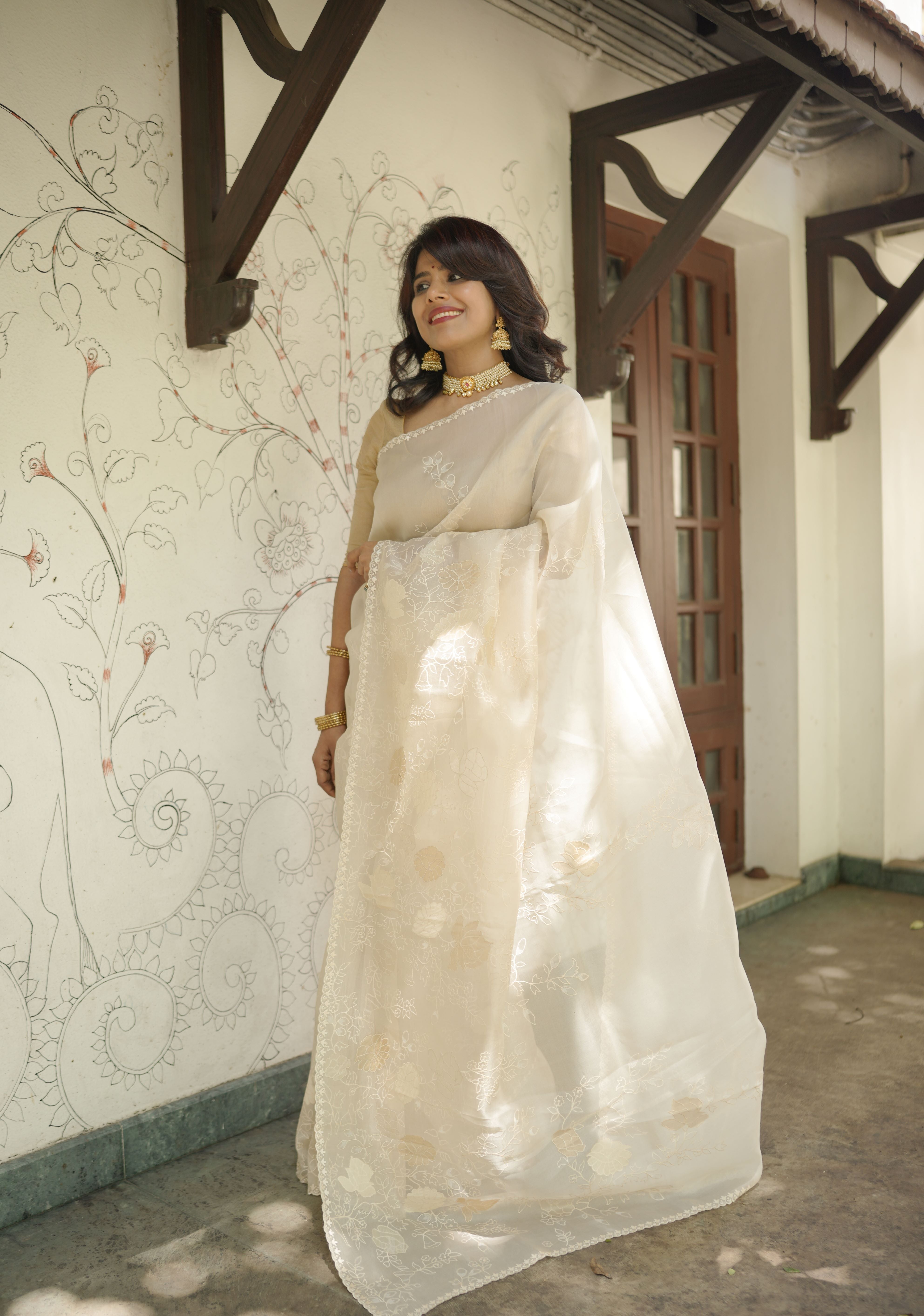 Floral Zari Work Organza Silk Saree