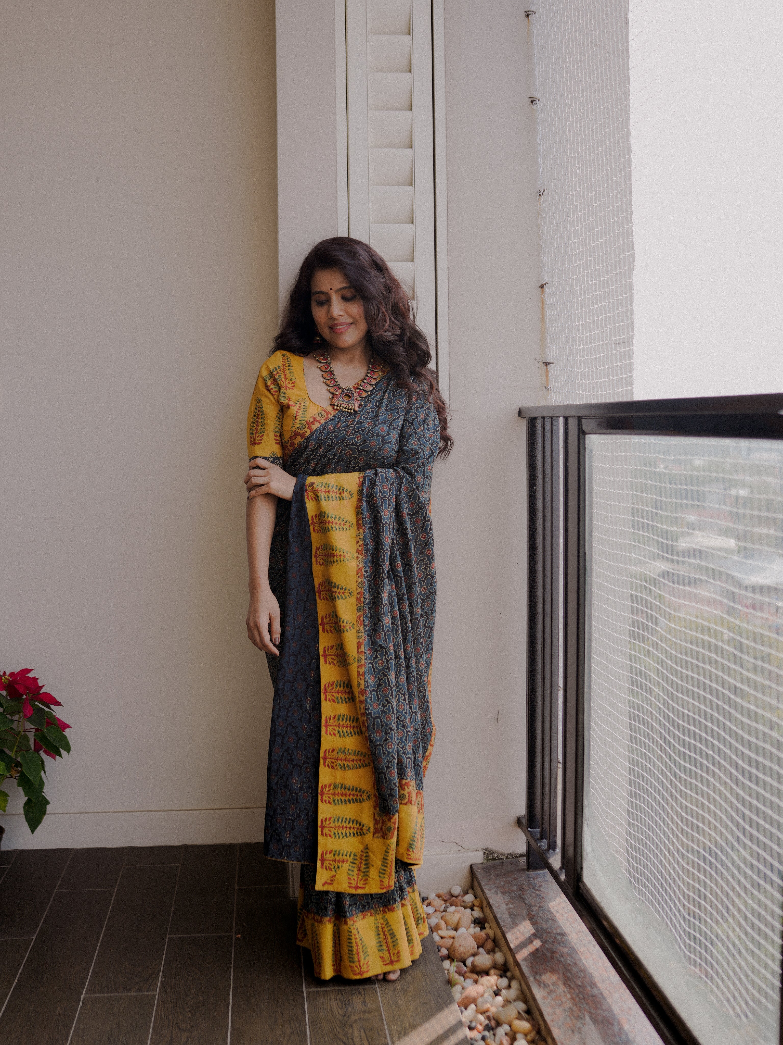 Handcrafted  Ajrakh saree