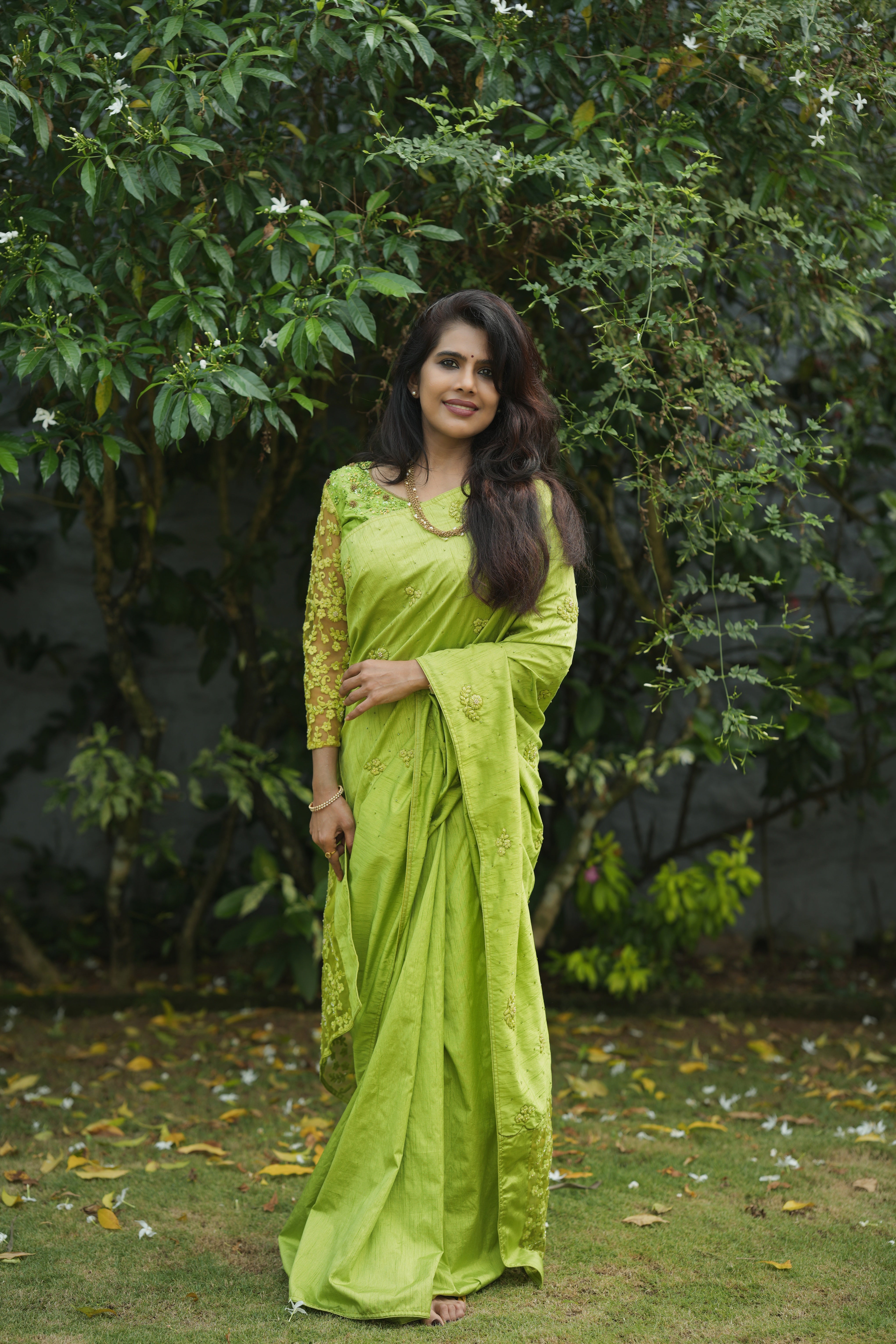 Green Floral Applique Saree