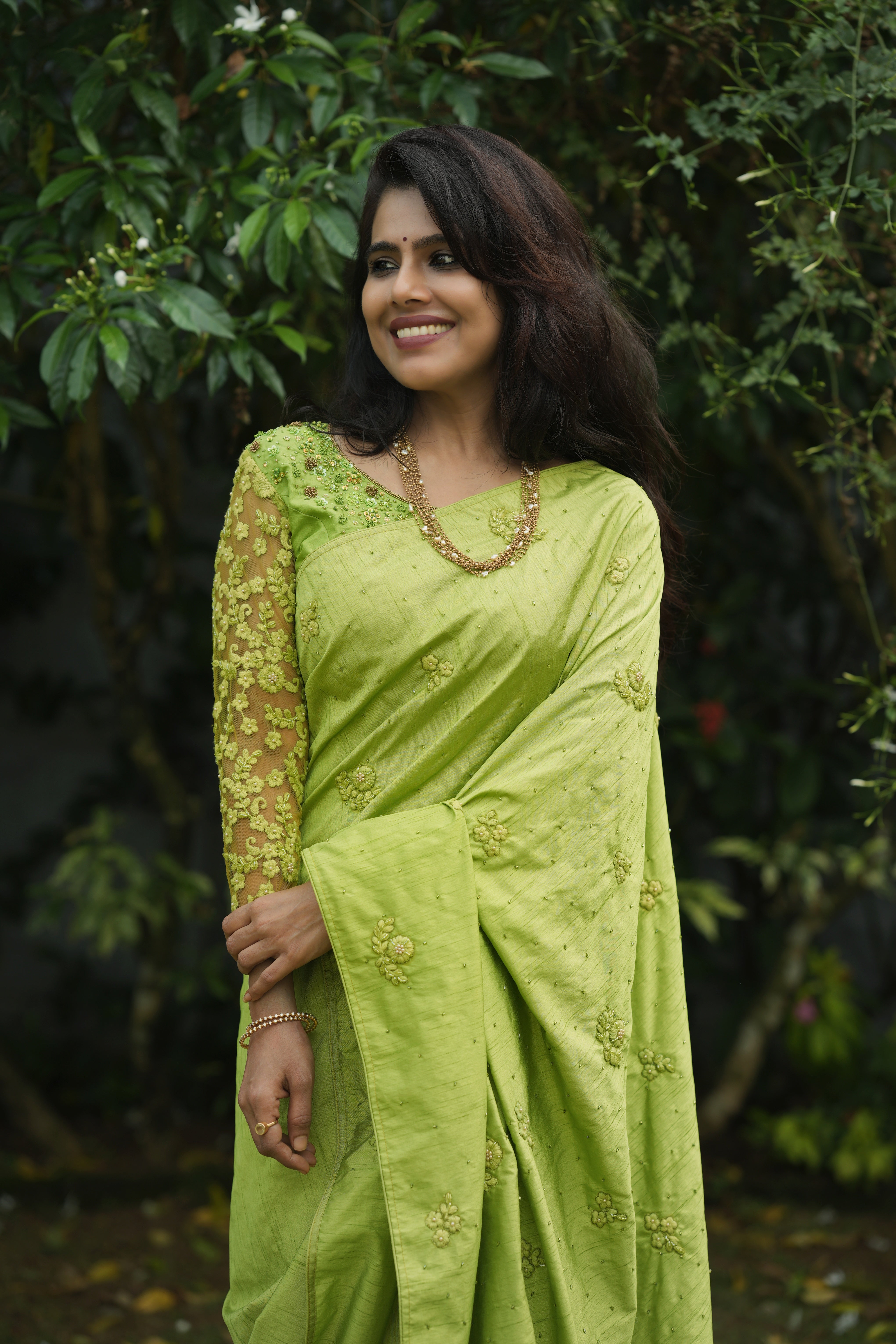 Green Floral Applique Saree