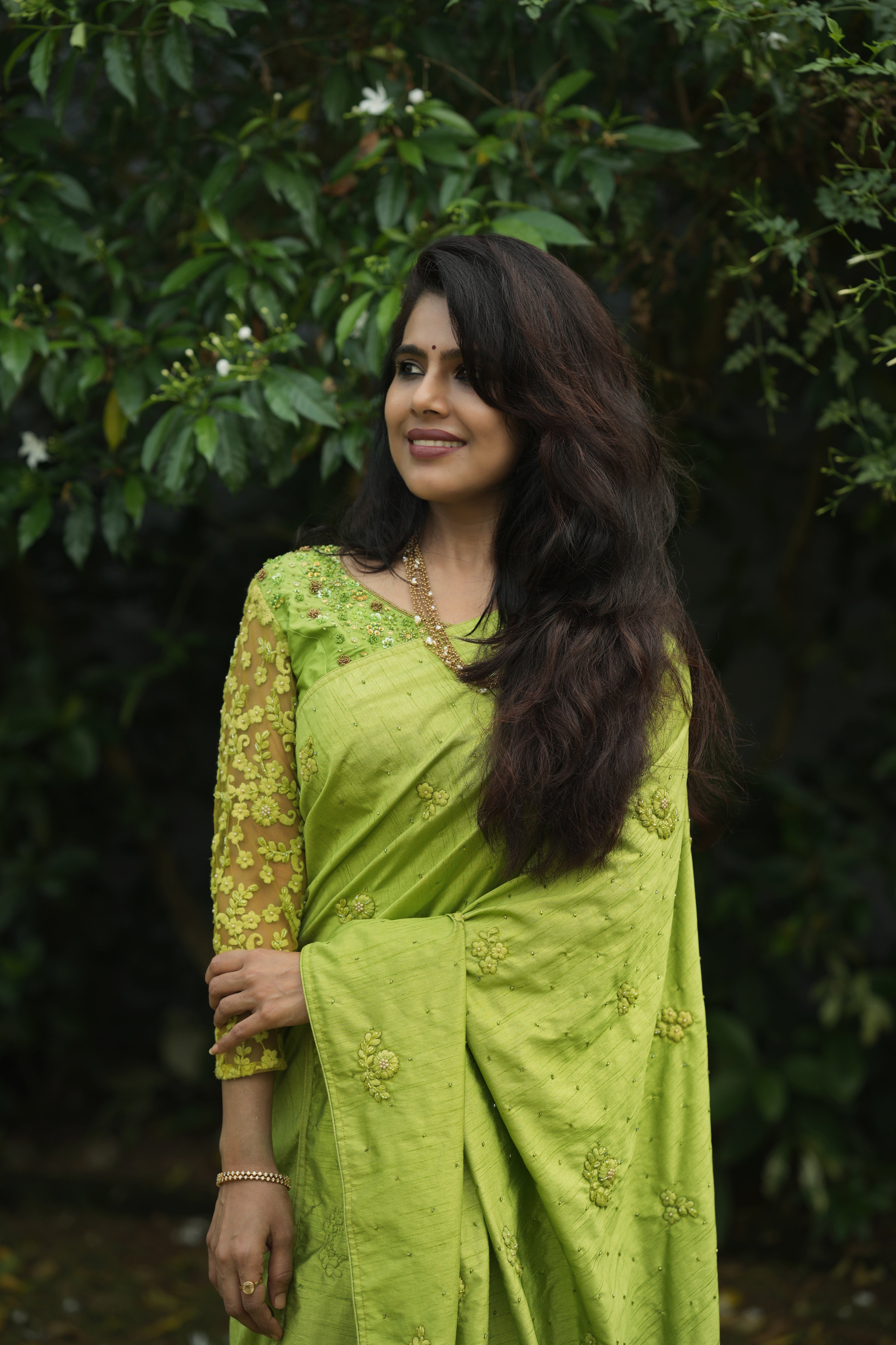 Green Floral Applique Saree