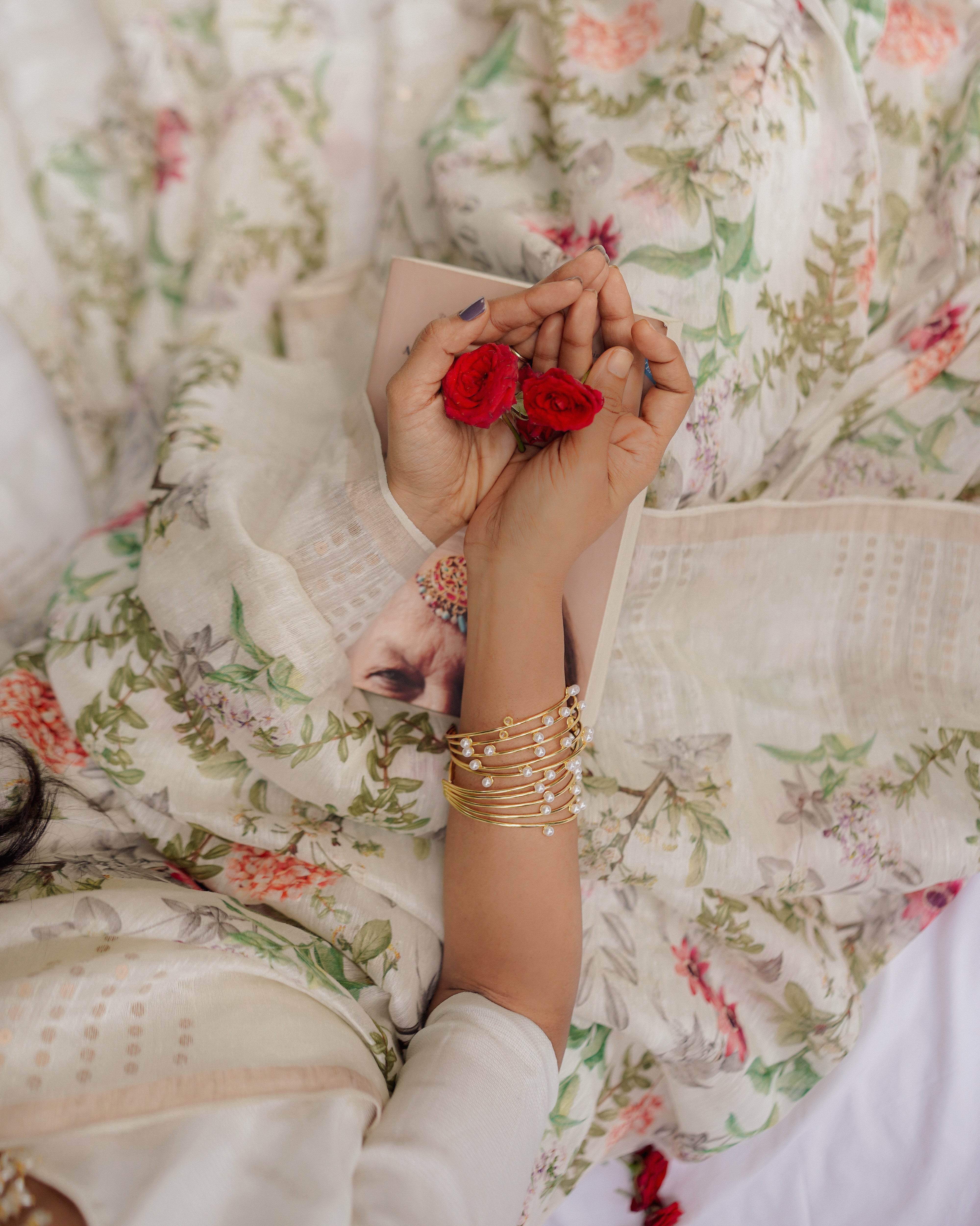 Floral linen saree