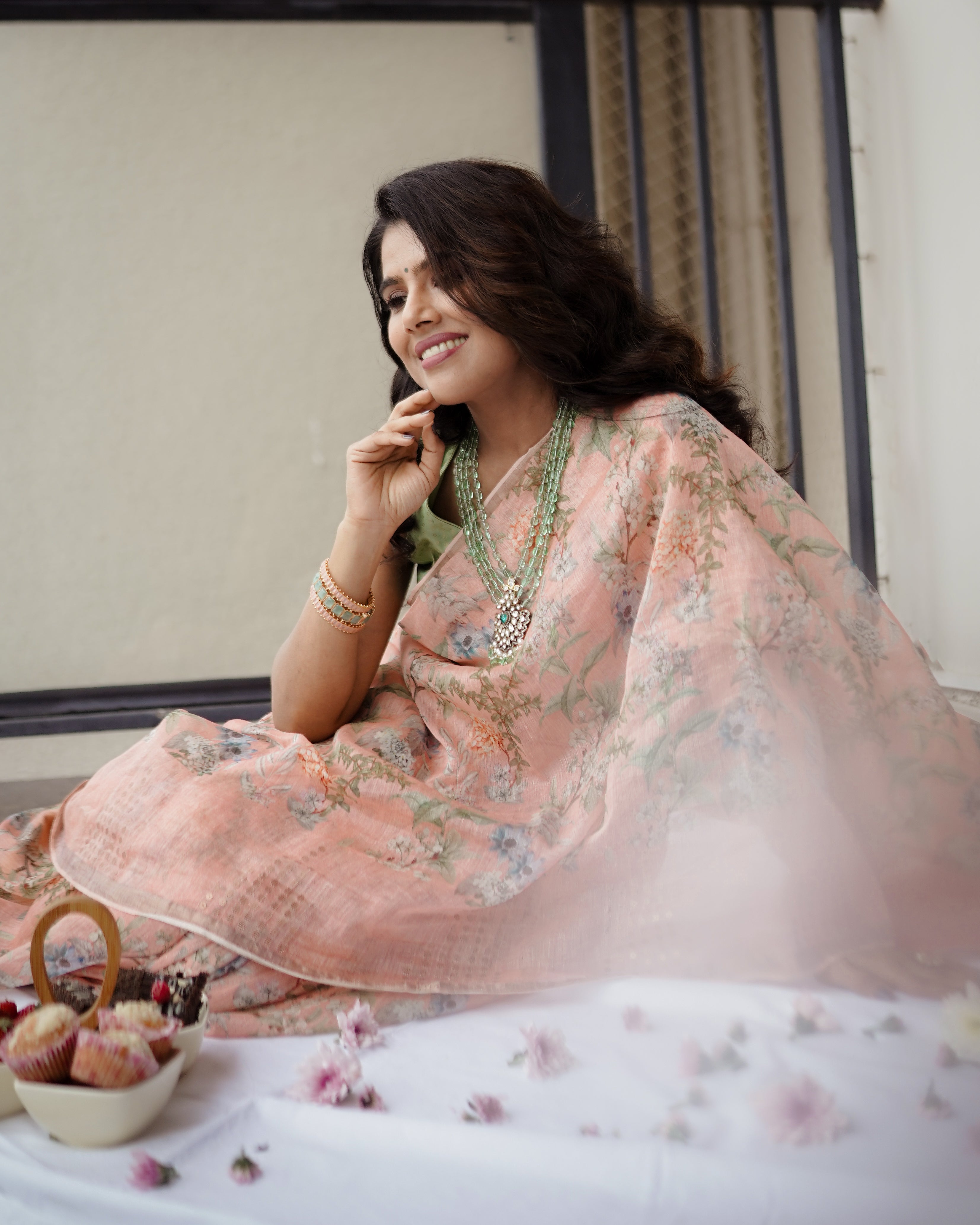 Peaches Linen Saree