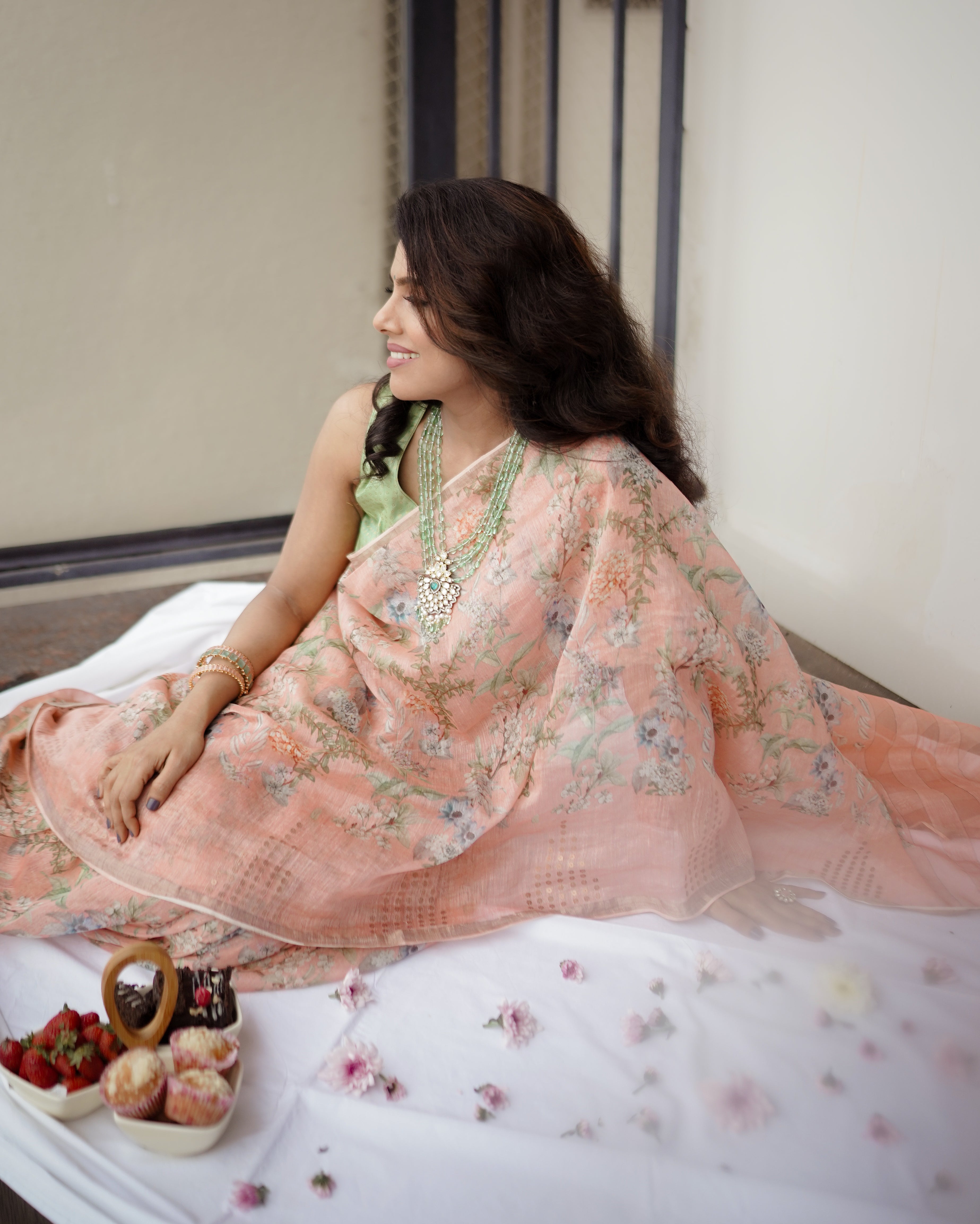 Peaches Linen Saree