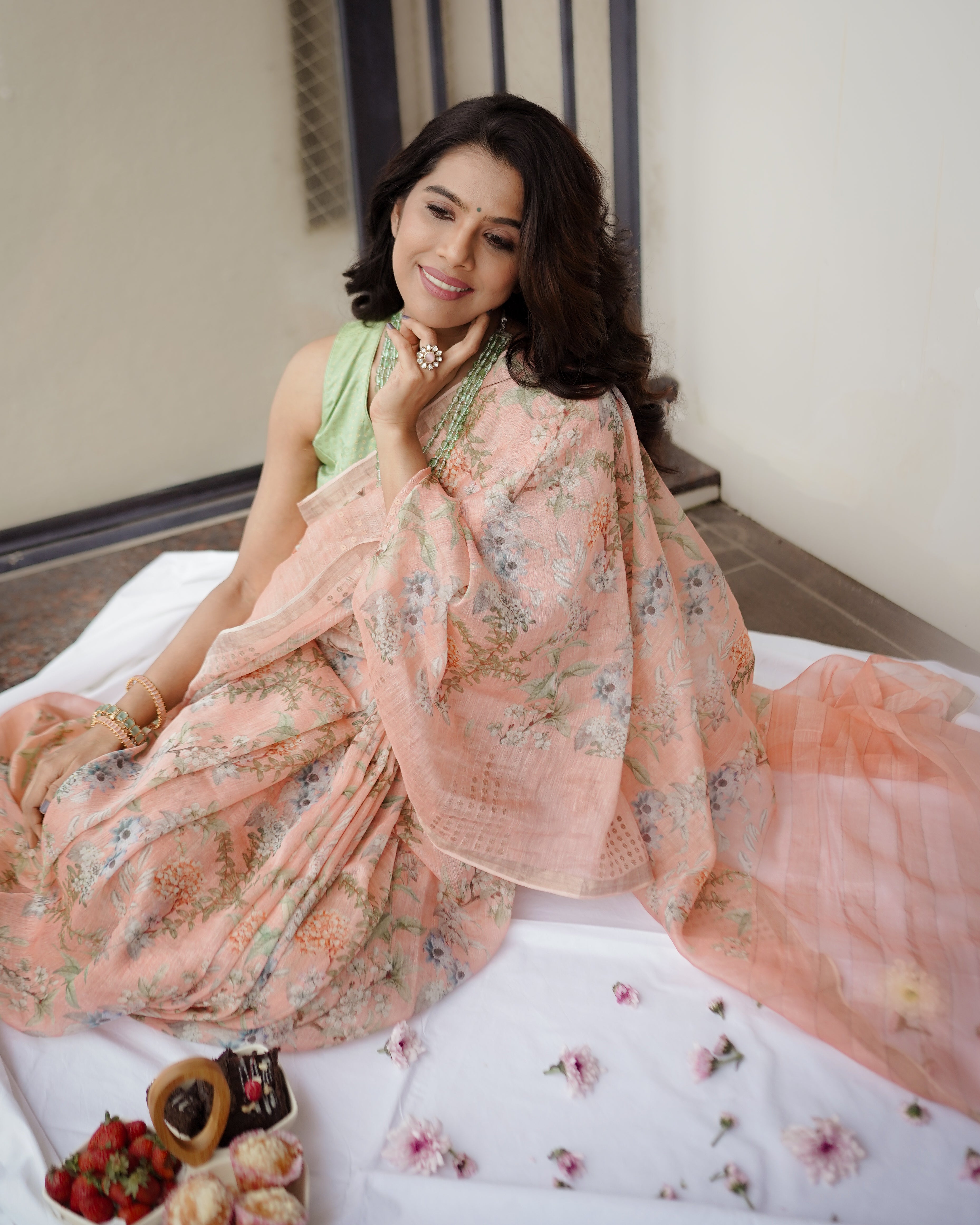 Peaches Linen Saree