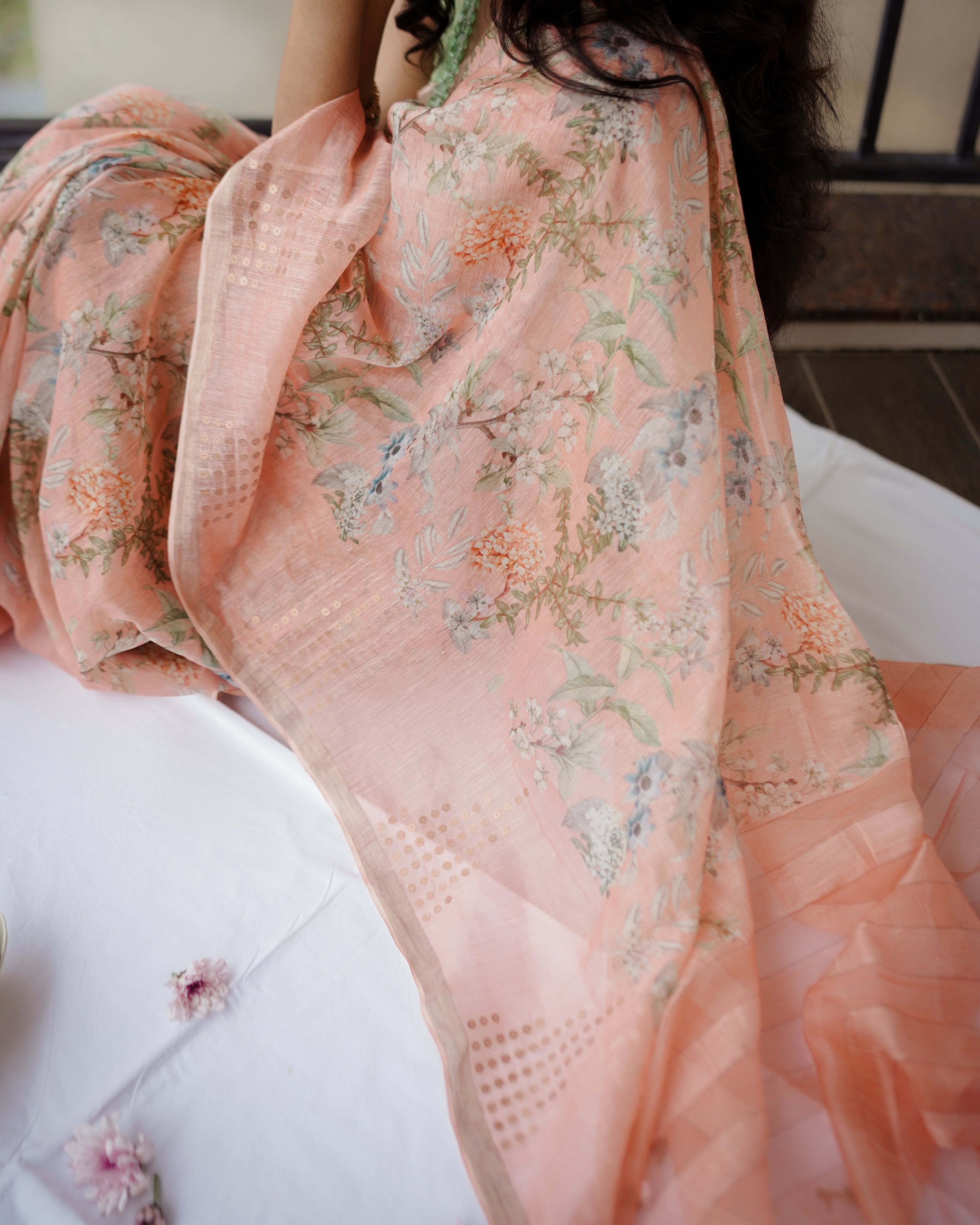 Peaches Linen Saree