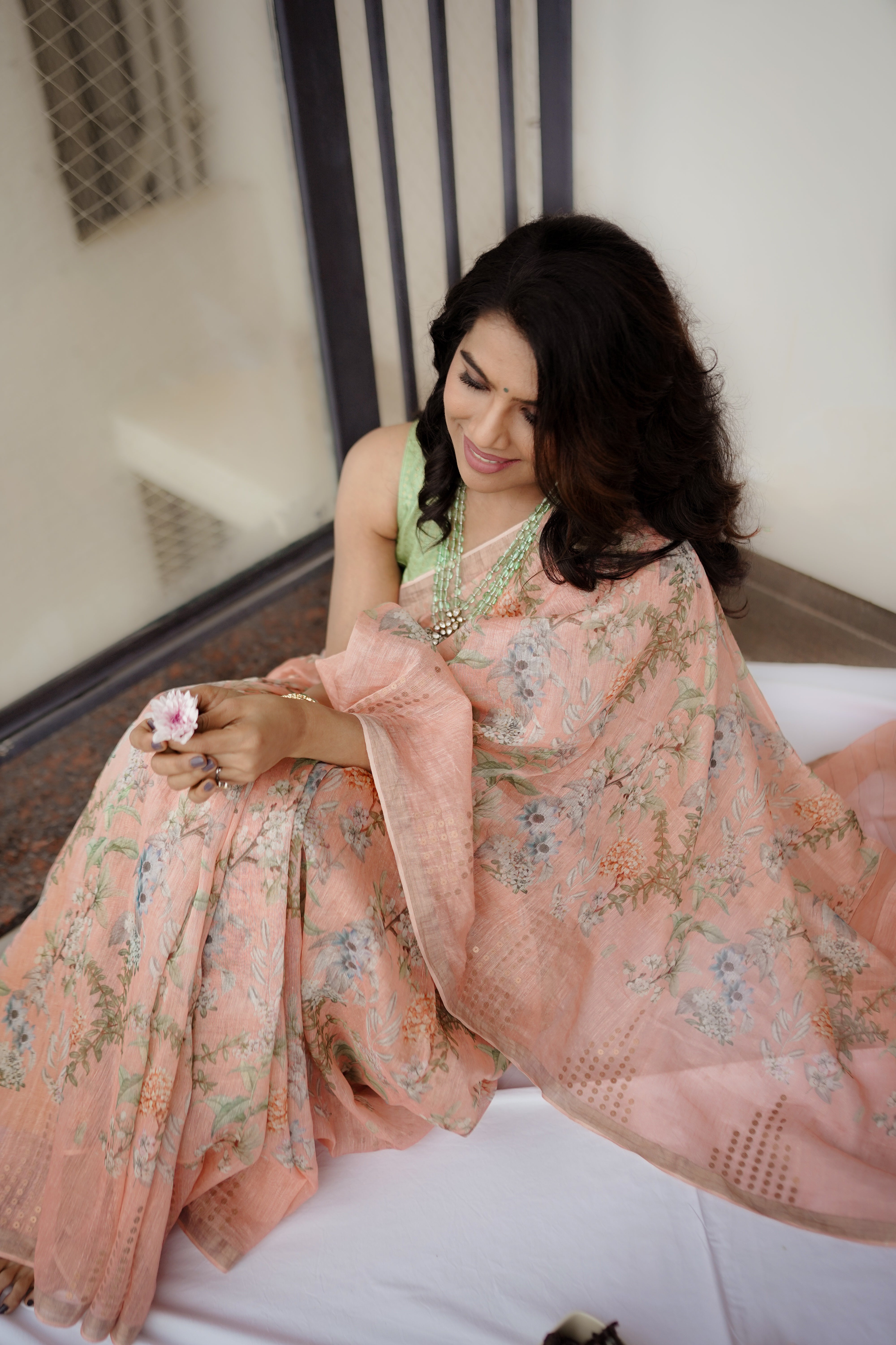 Peaches Linen Saree