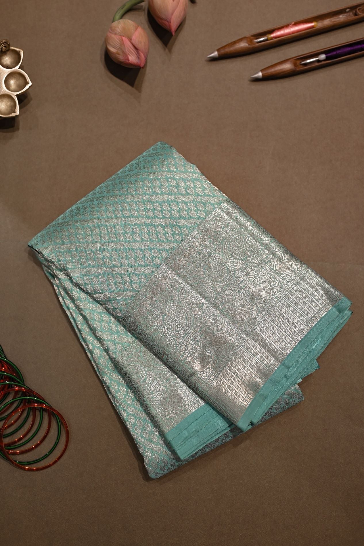 Blue silver Kanchivaram silk saree