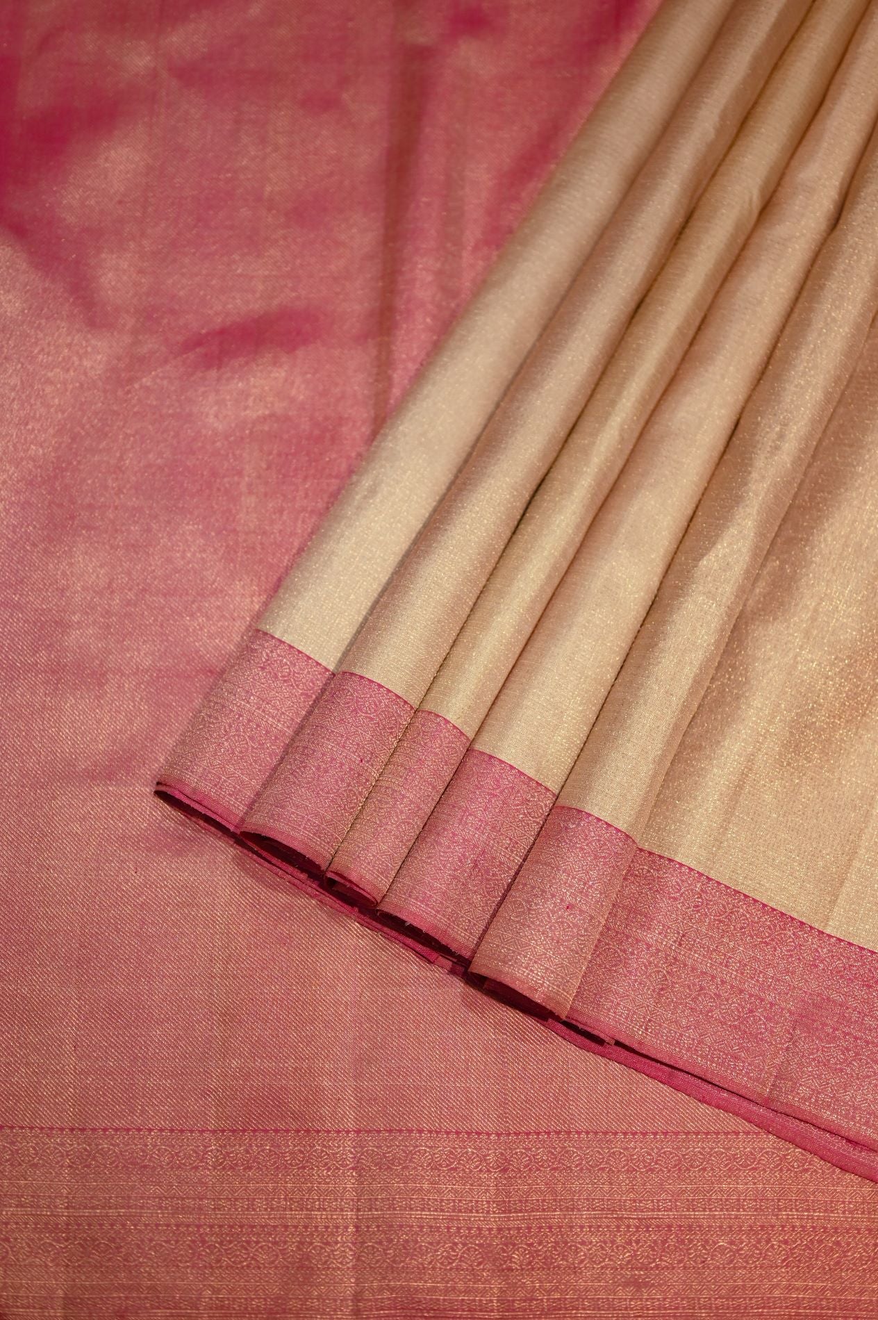 Offwhite pink border Kanchivaram silk saree