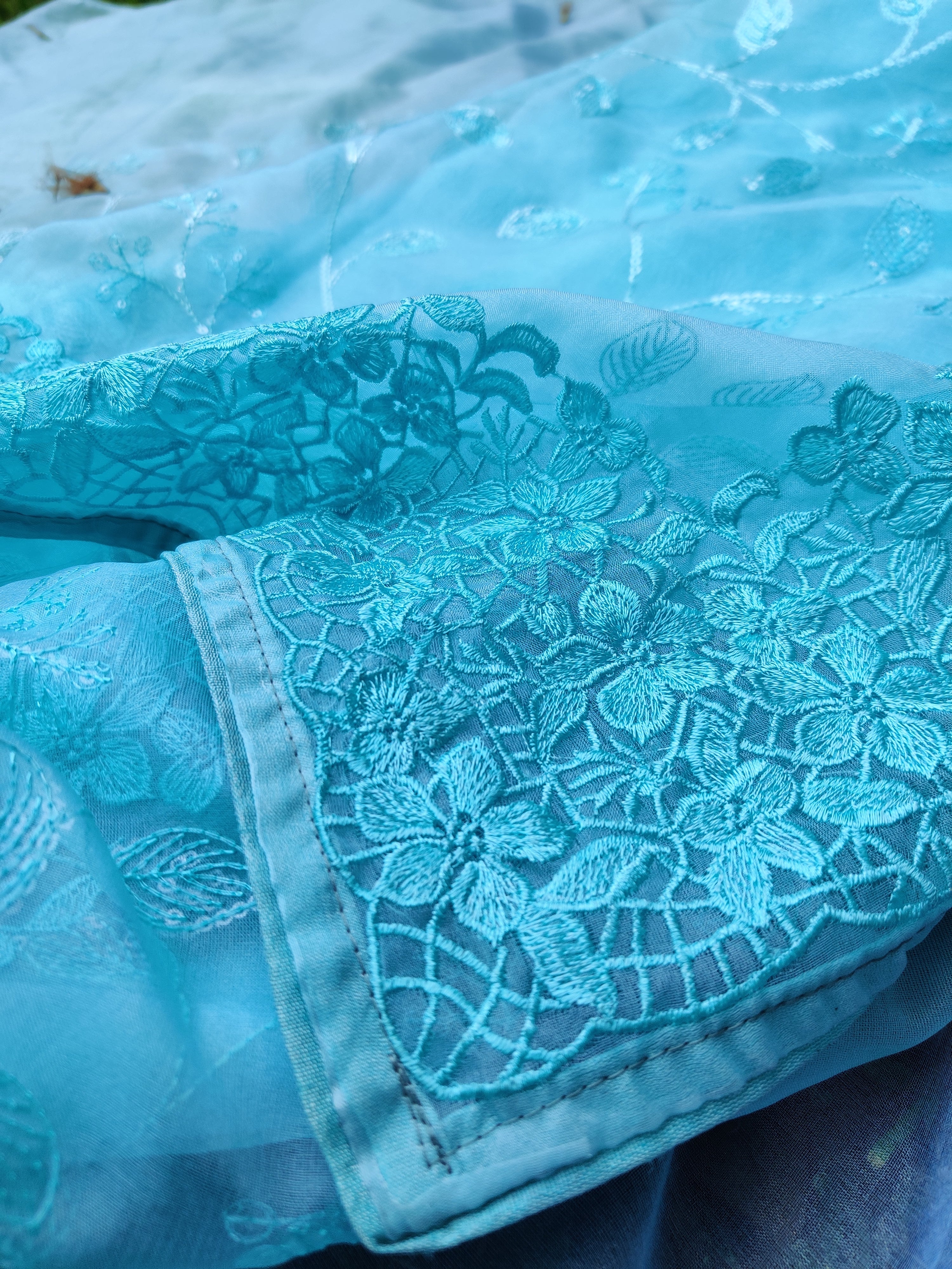 Blue Organza sari with Floral Design