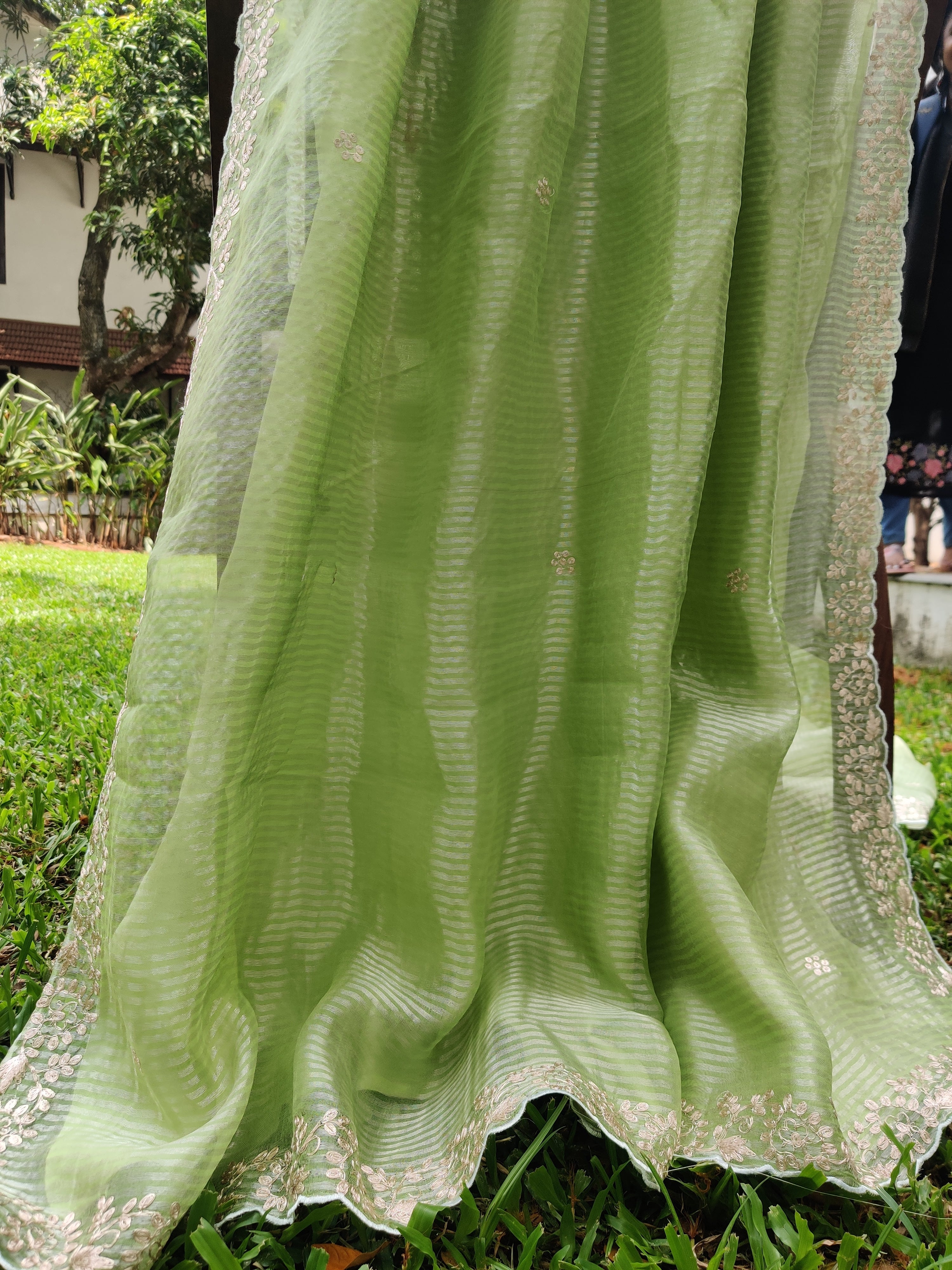 Green Aari Work Organza Silk