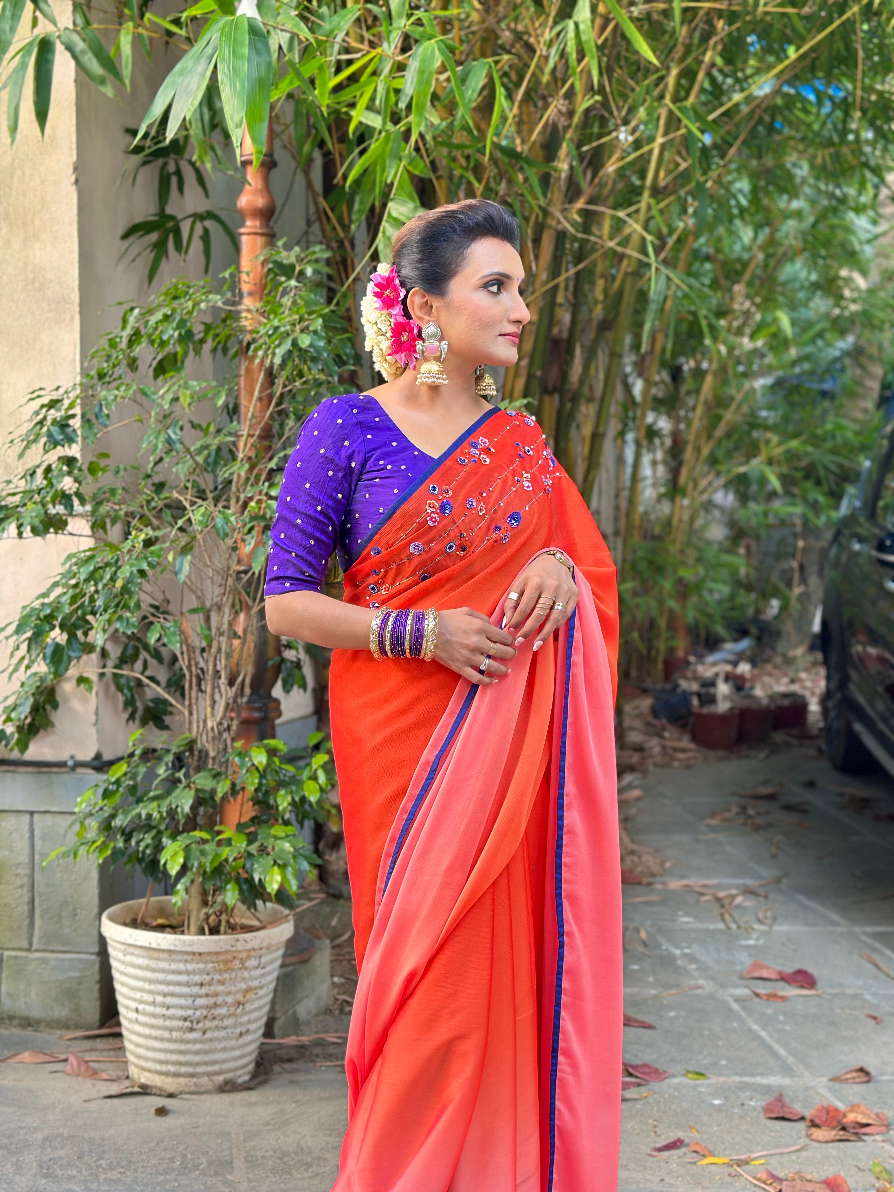 Ombre Chiffon Sari