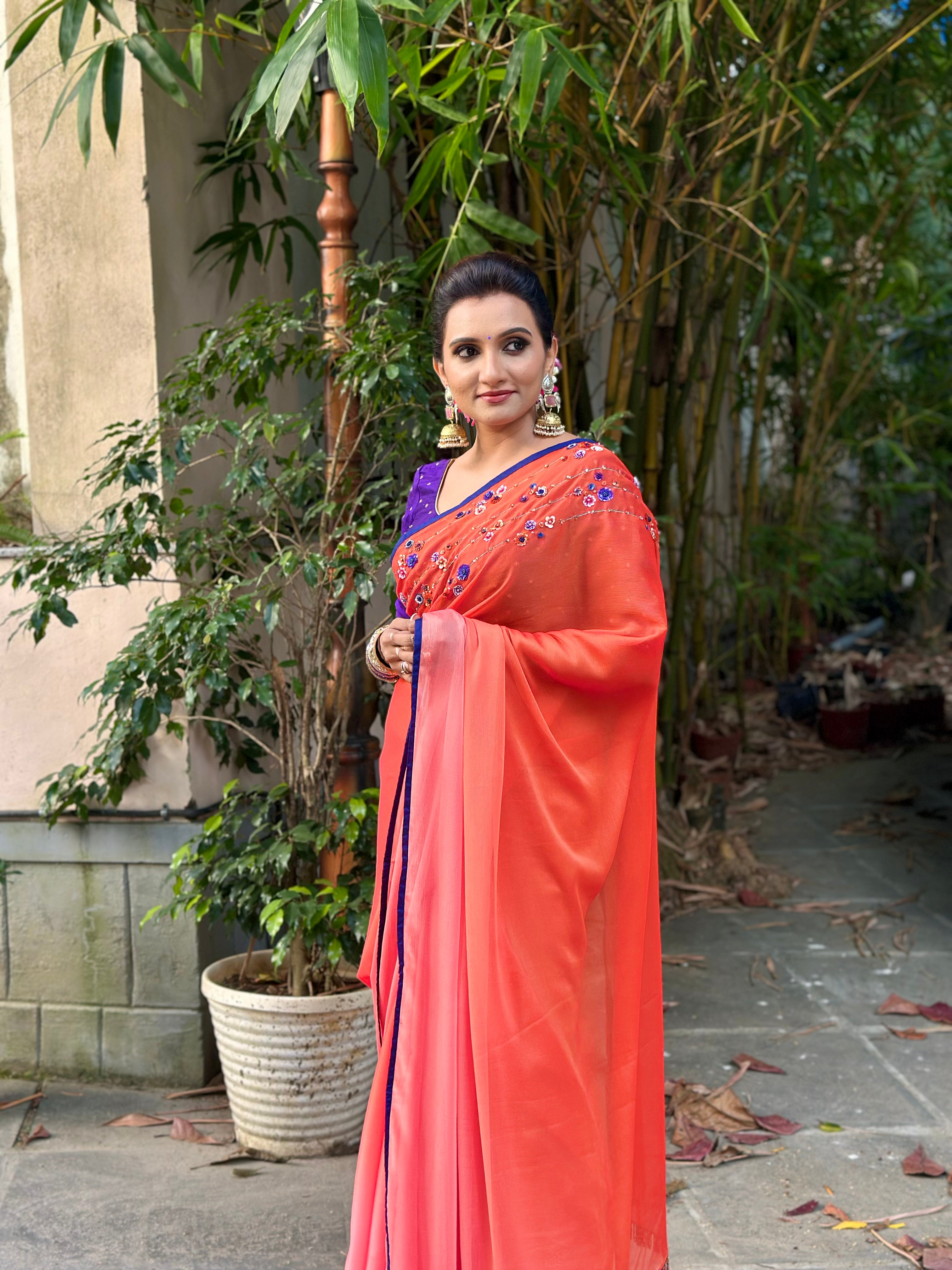 Ombre Chiffon Sari