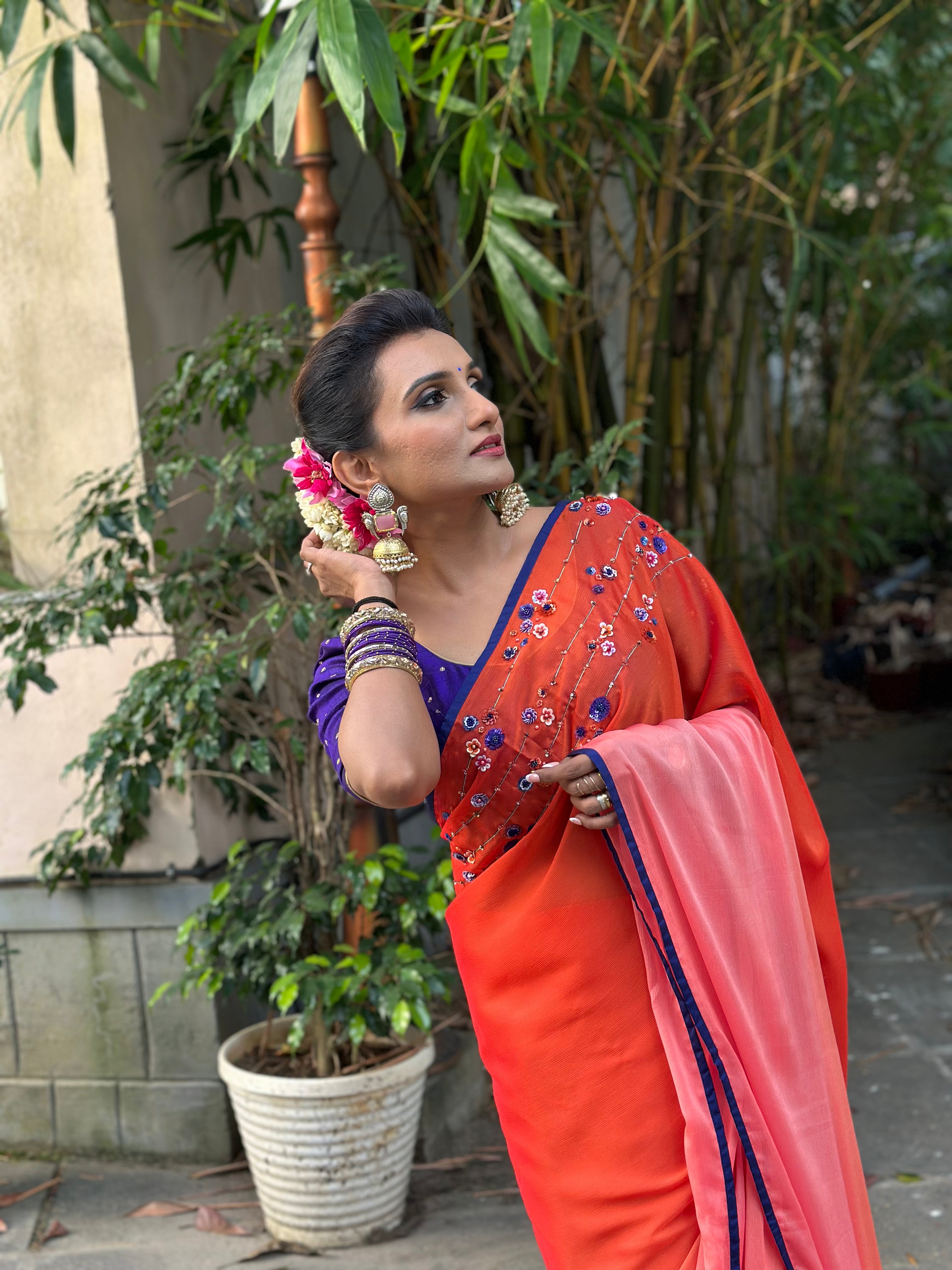 Ombre Chiffon Sari
