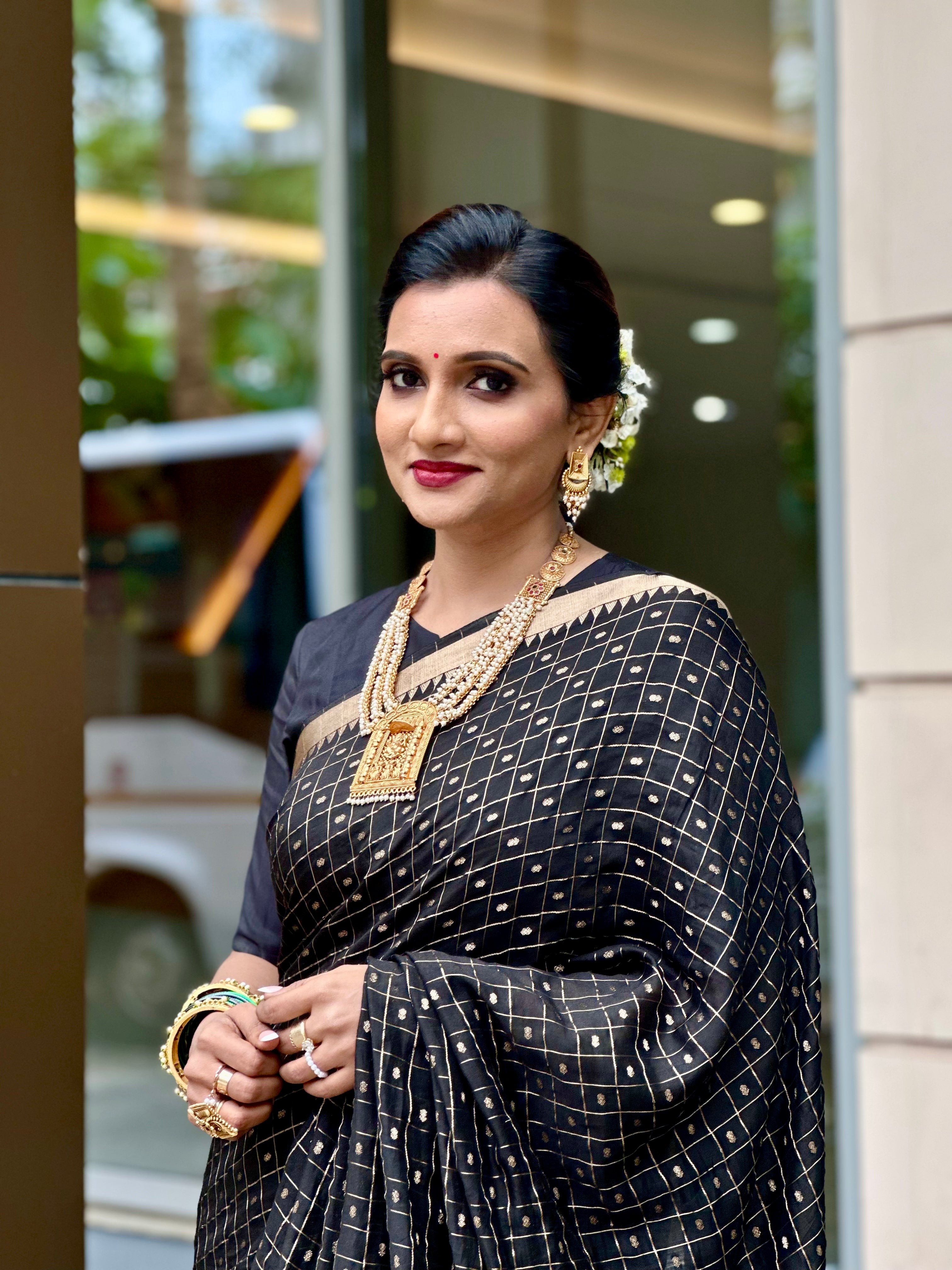 Black Zari Check Saree